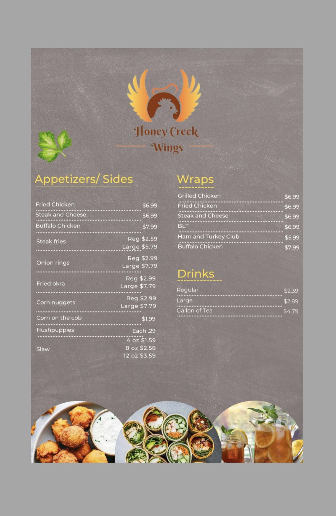 Menu at Honey Creek Wings restaurant, Conyers, Honey Creek Rd SE