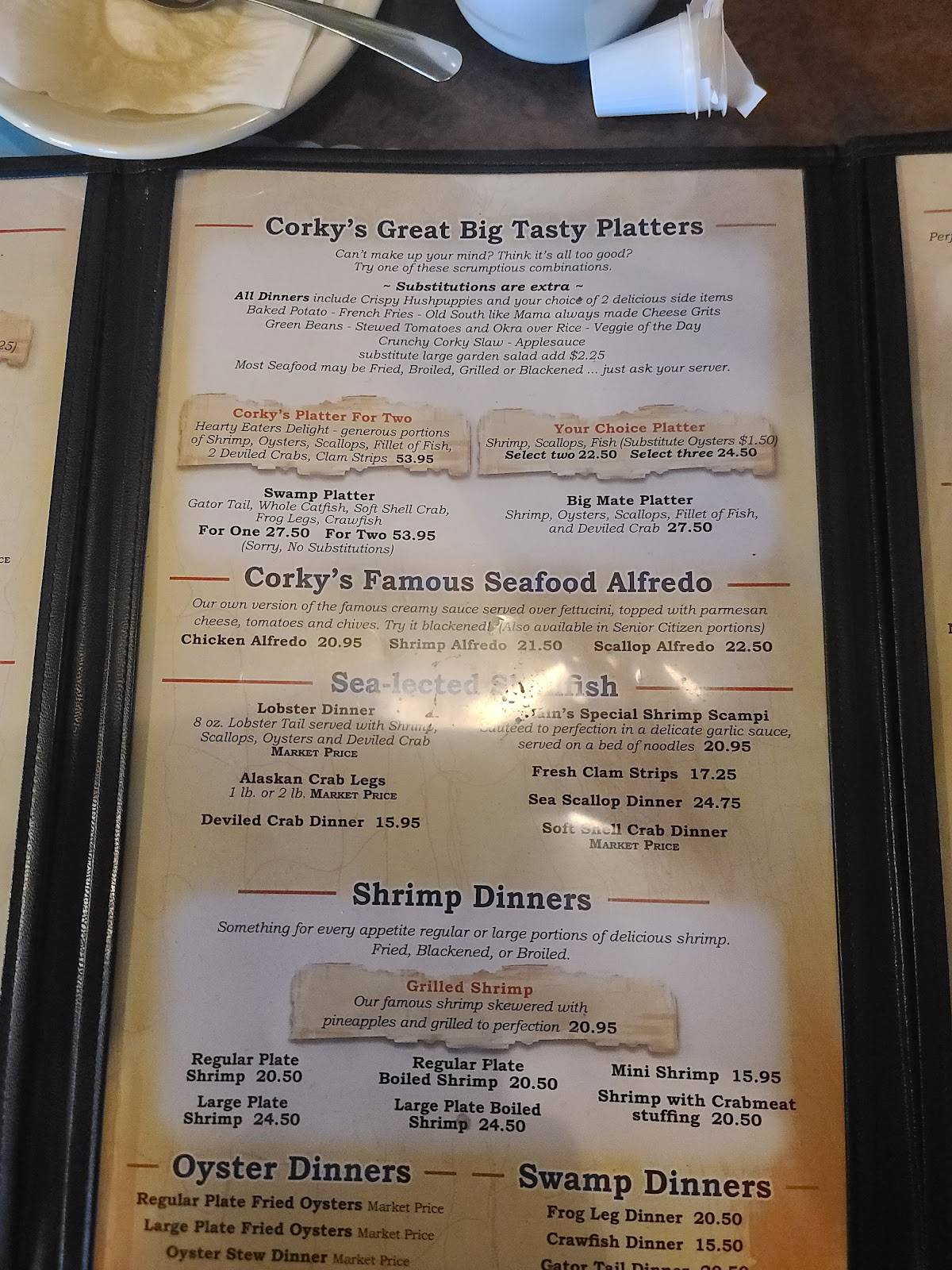Menu at Corky Bell's Seafood & Steaks steakhouse, Fleming Island