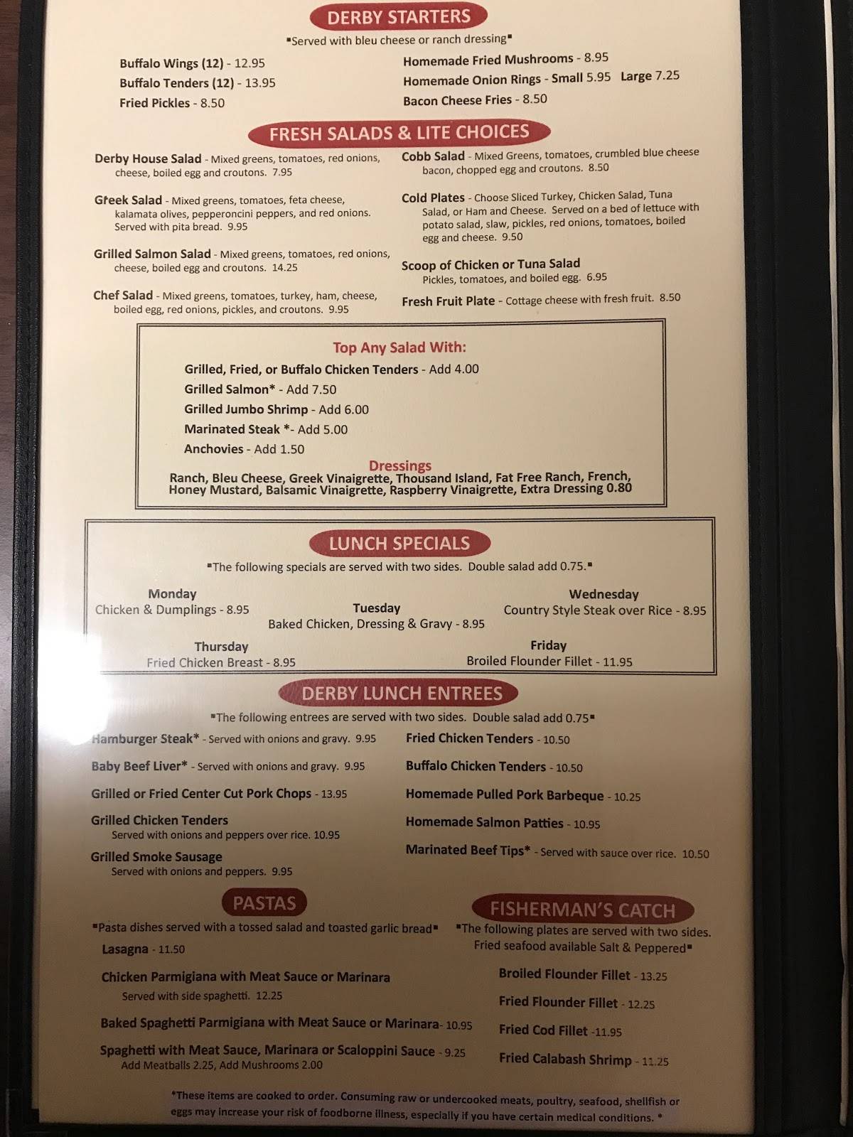 Menu At Derby Restaurant & Bar, Monroe