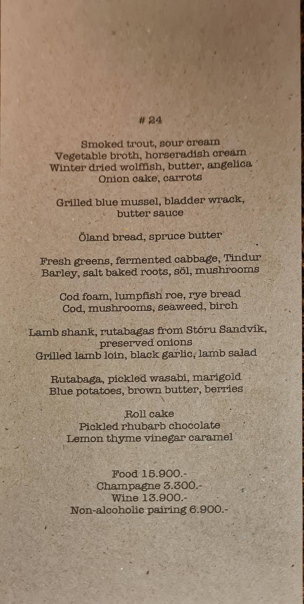 Menu at Dill Restaurant, Reykjavík, Laugavegur 59