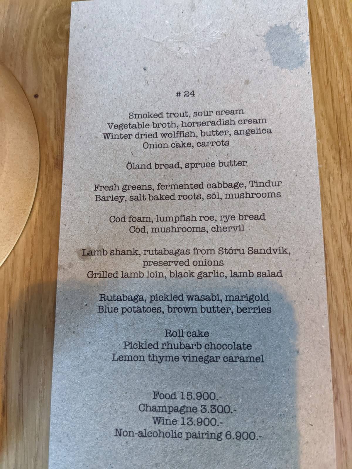 Menu at Dill Restaurant, Reykjavík, Laugavegur 59