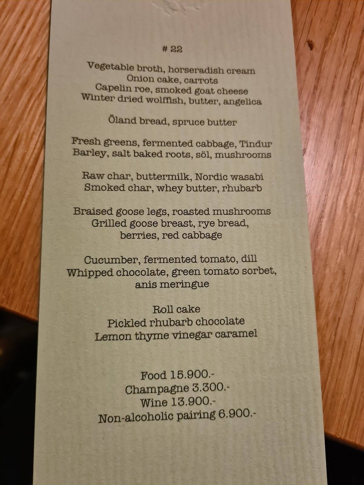 Menu at Dill Restaurant, Reykjavík, Laugavegur 59