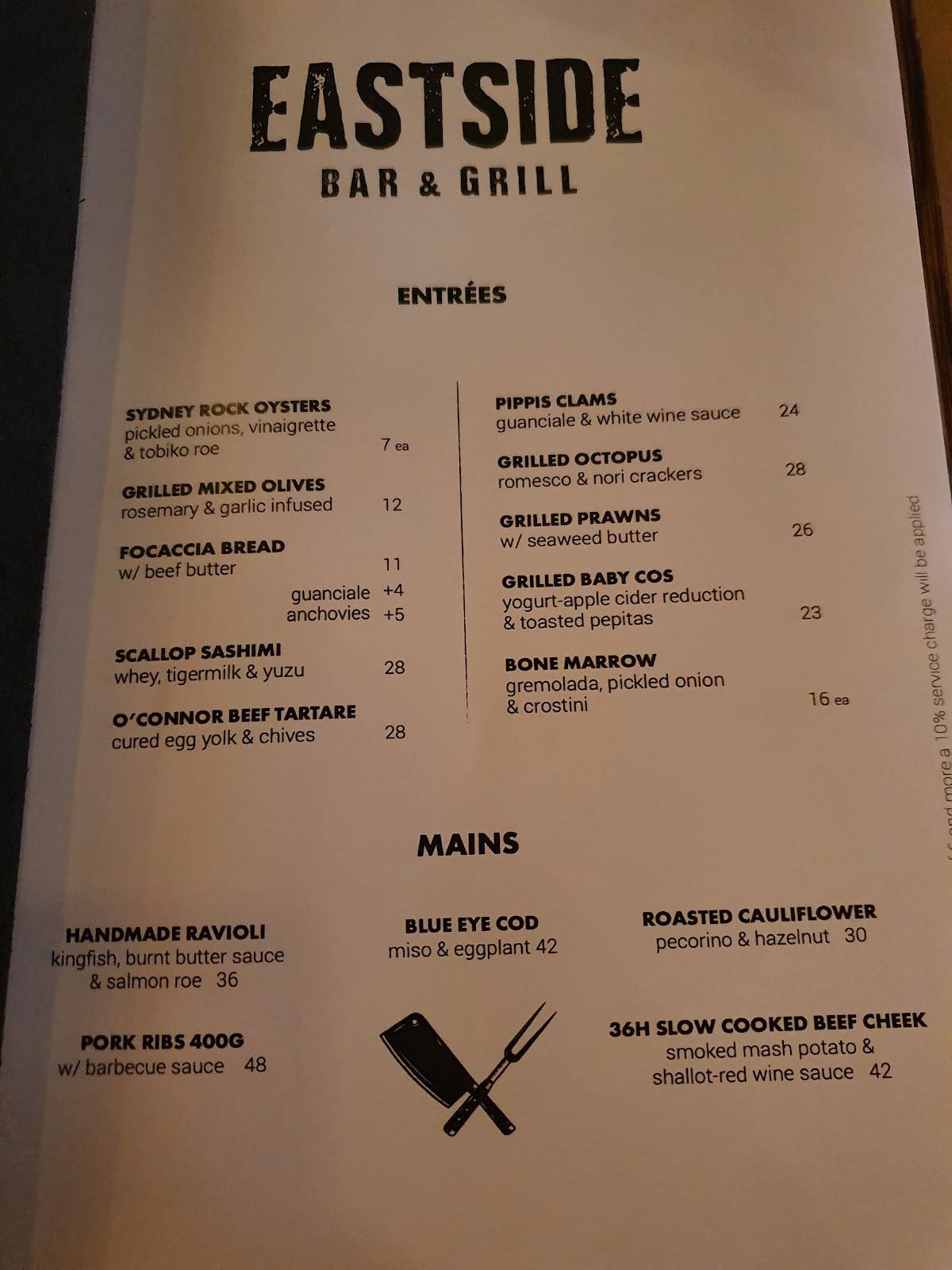 Menu at Eastside Bar & Grill, Chippendale