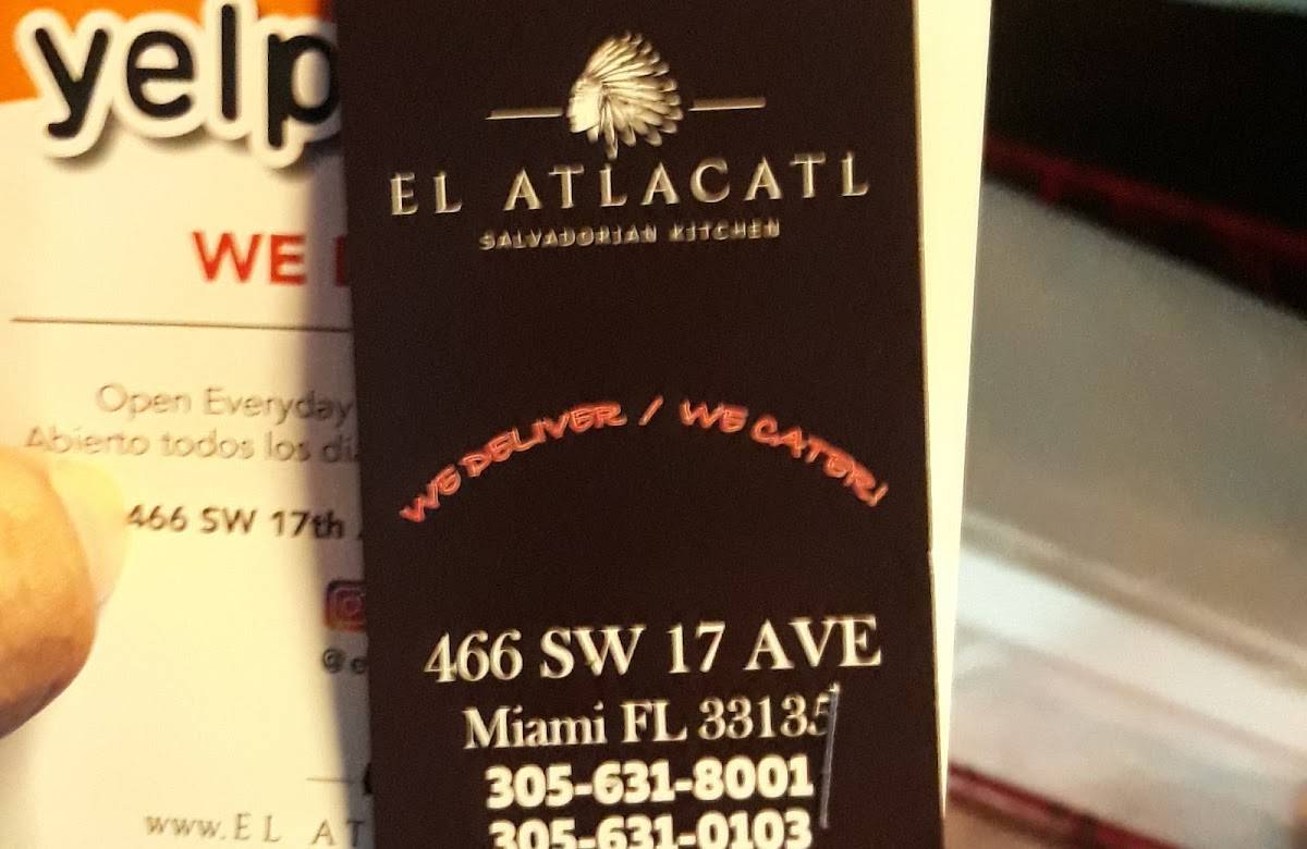 Carta del restaurante El Atlacatl Salvi Kitchen, Miami, 466 SW 17th Ave