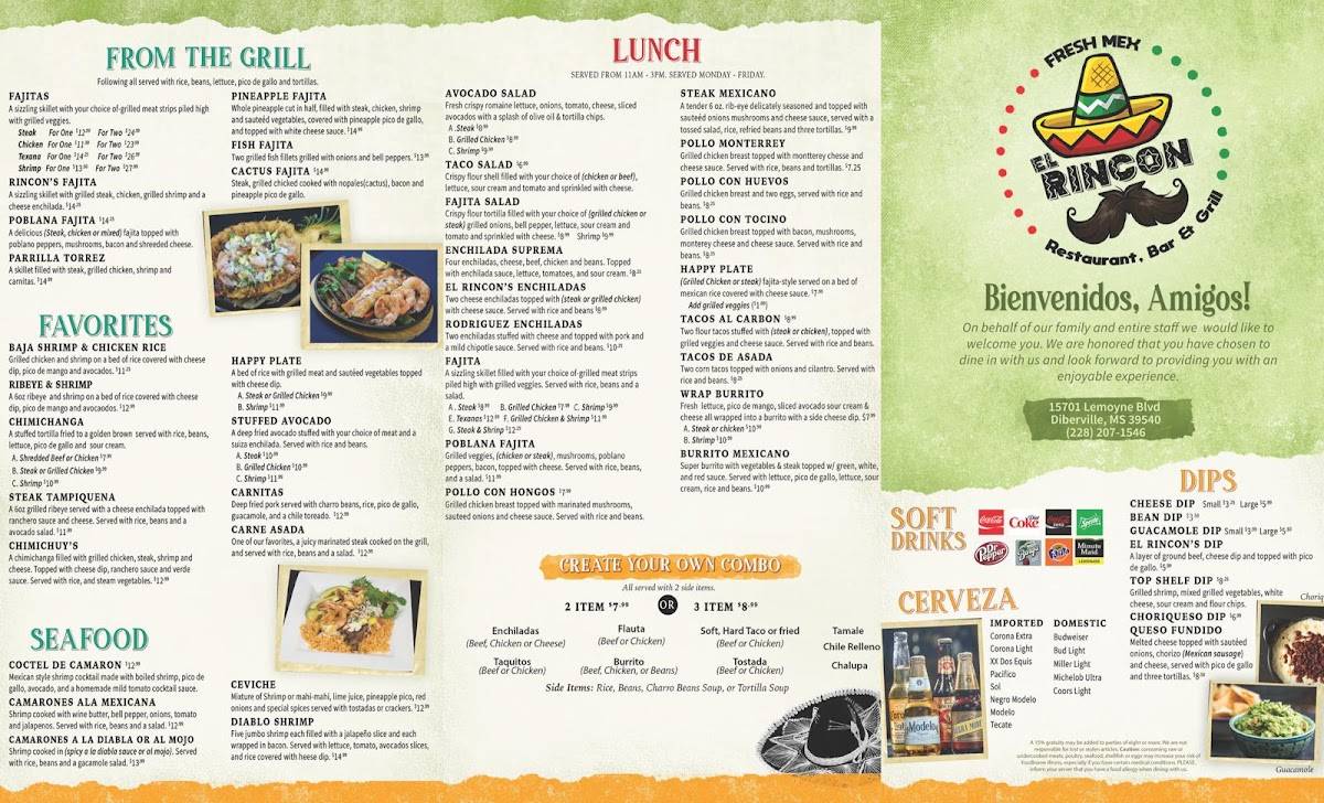 Menu at El Rincon Mexican Restaurant, Biloxi