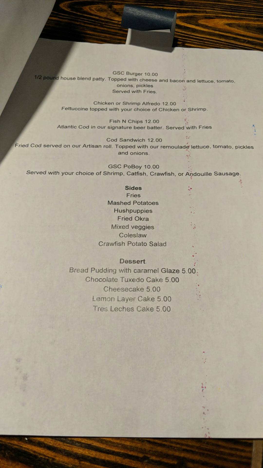 Menu at Galveston Seafood Company restaurant, Abilene