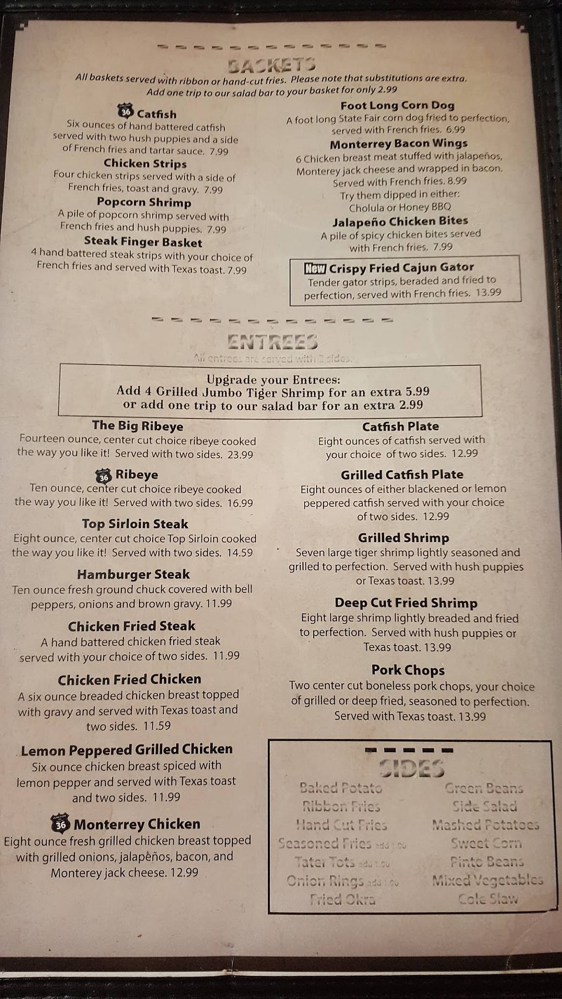 Menu at Junction on Route 36 pub & bar, Gatesville, TX36 N