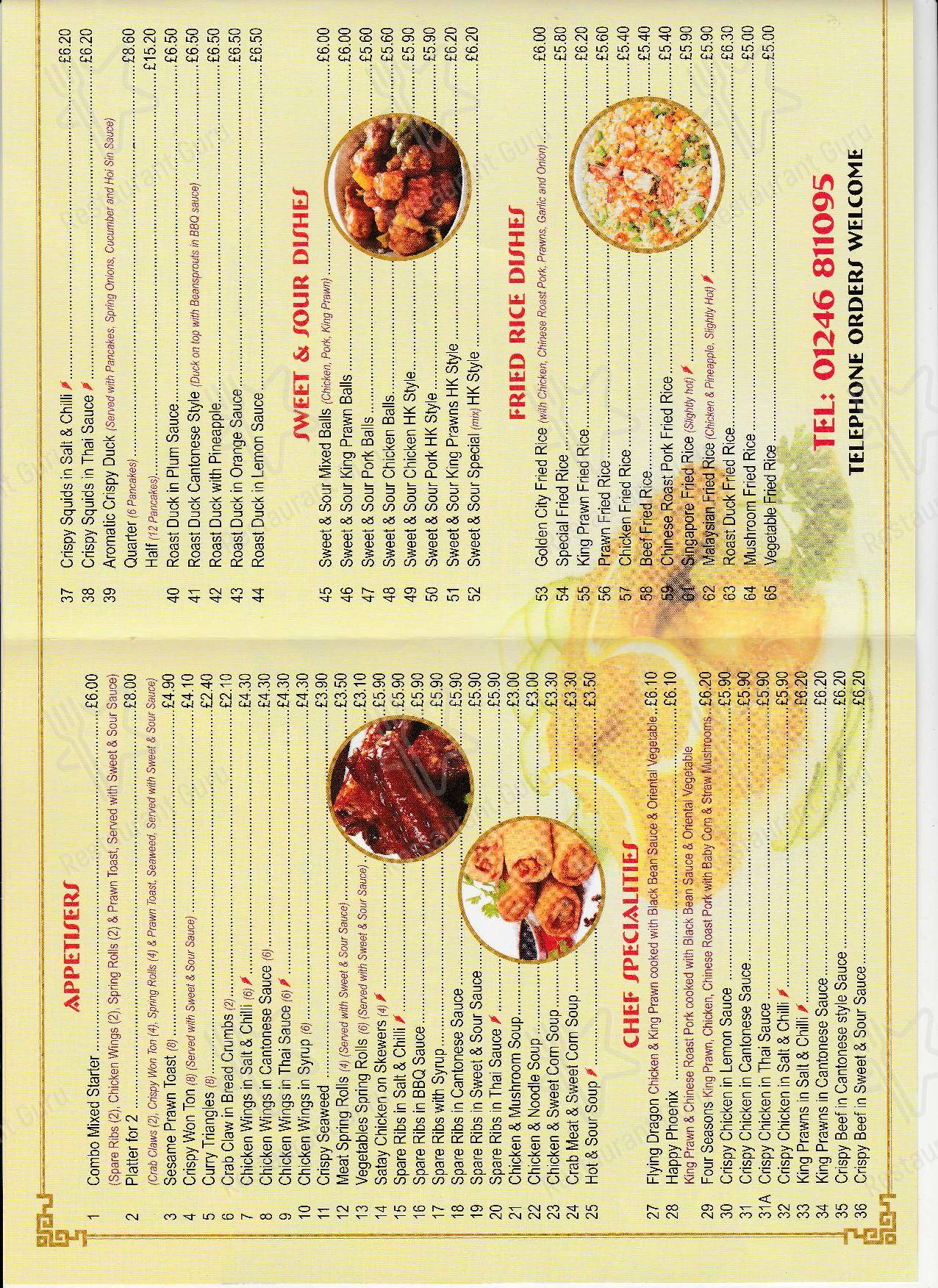 Menu at Golden City Clowne fast food, Clowne, 11 Mill St