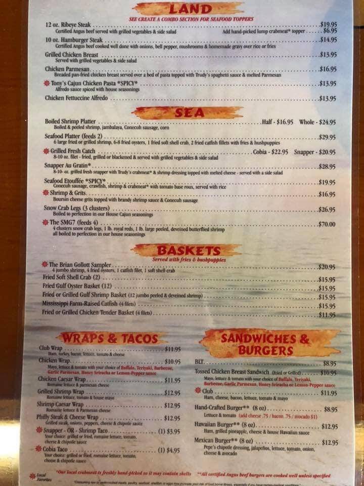 Menu at Gollott's Fresh Catch Seafood restaurant, Biloxi