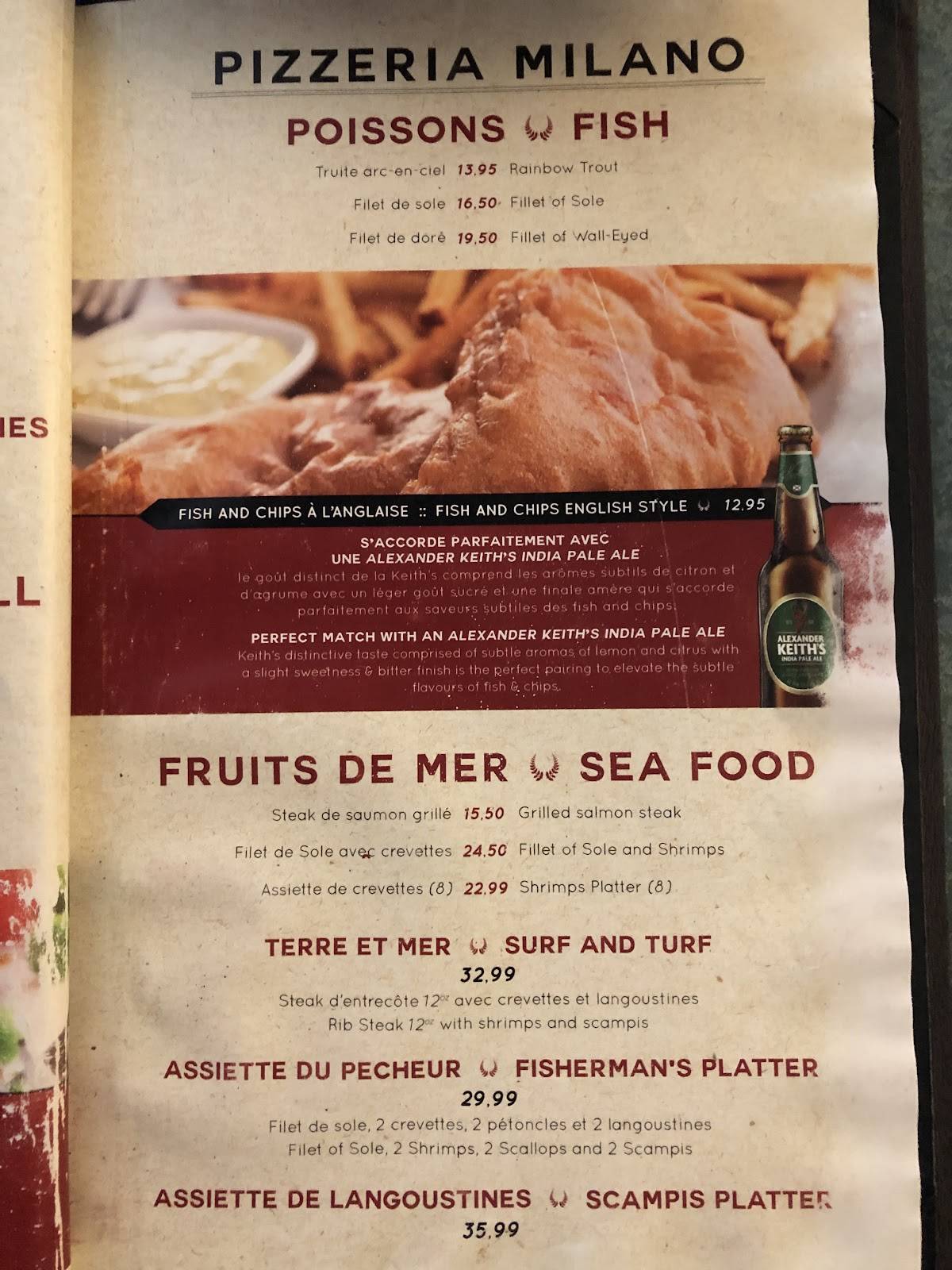 Menu au Milano Restaurant, Gracefield