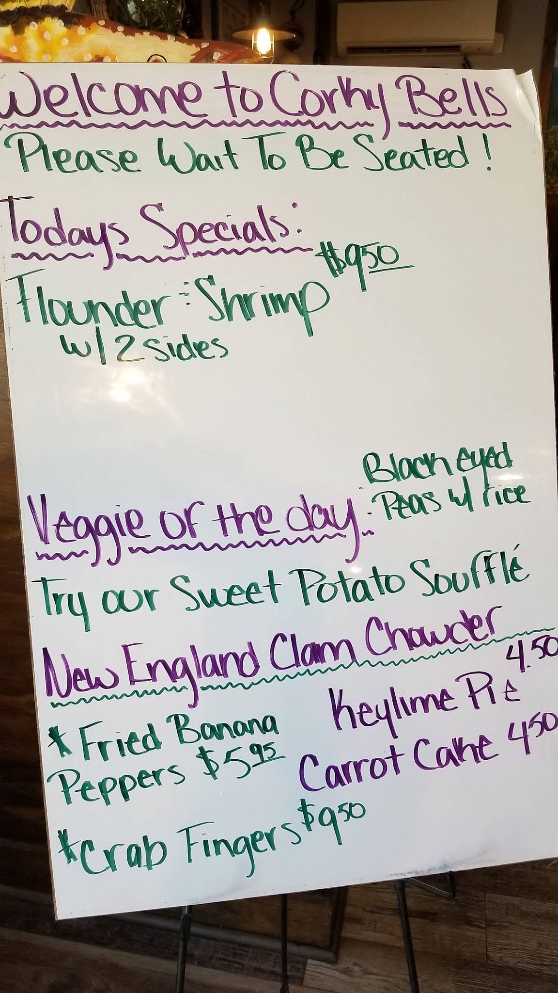 Menu at Corky Bell's Seafood & Steaks steakhouse, Fleming Island