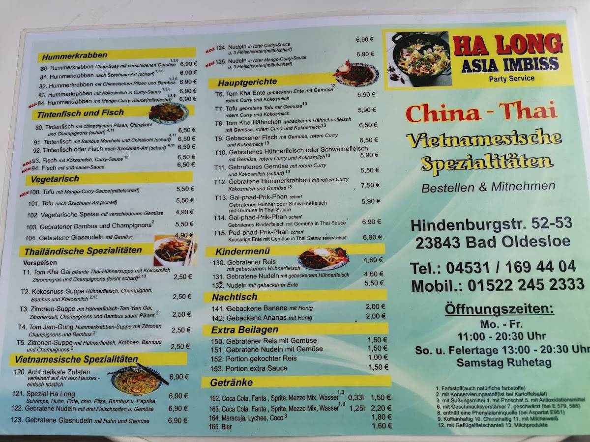 Speisekarte Von Ha Long Asia Imbiss Restaurant Bad Oldesloe