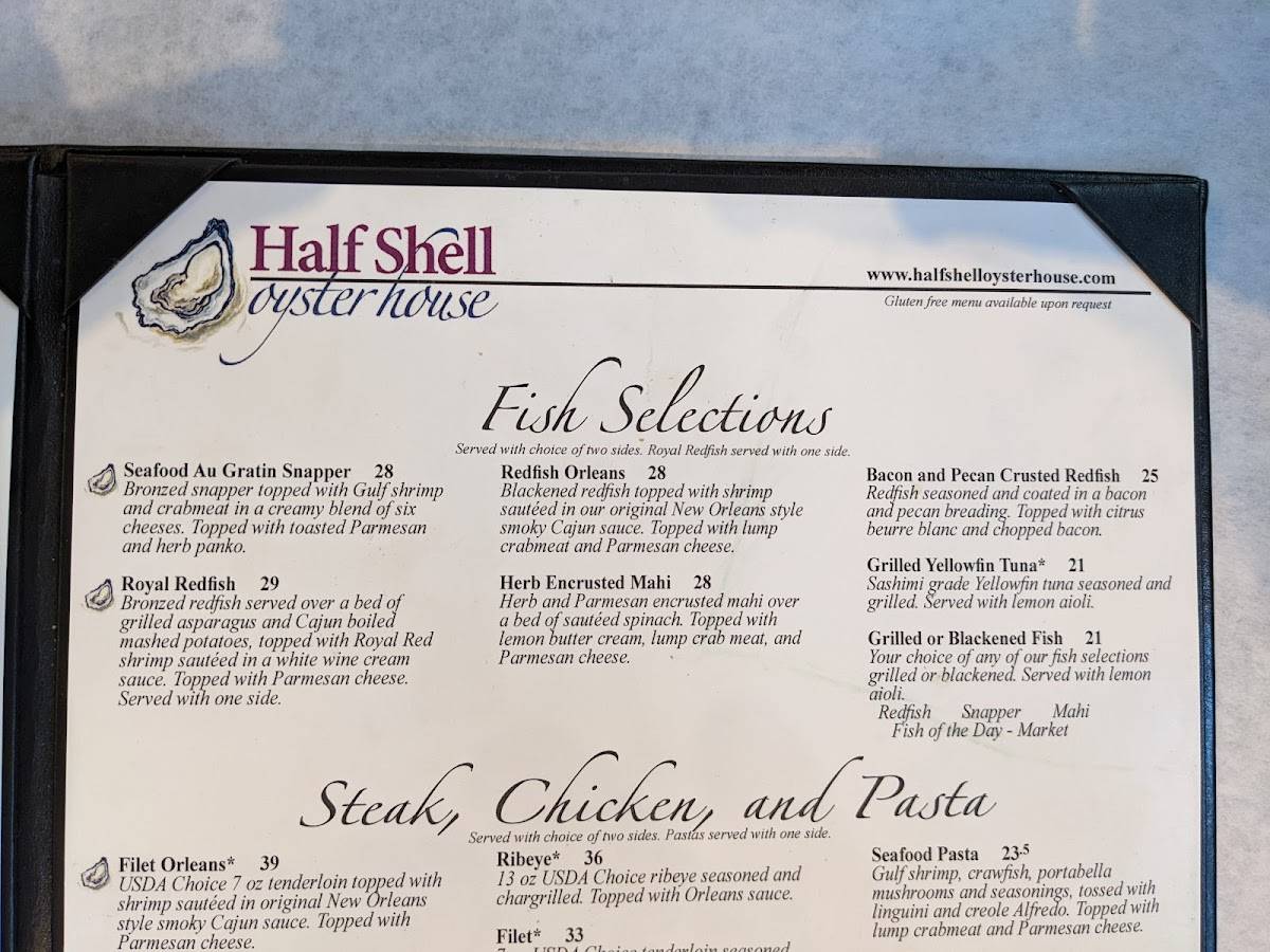Menu at Half Shell Oyster House restaurant, Gulfport