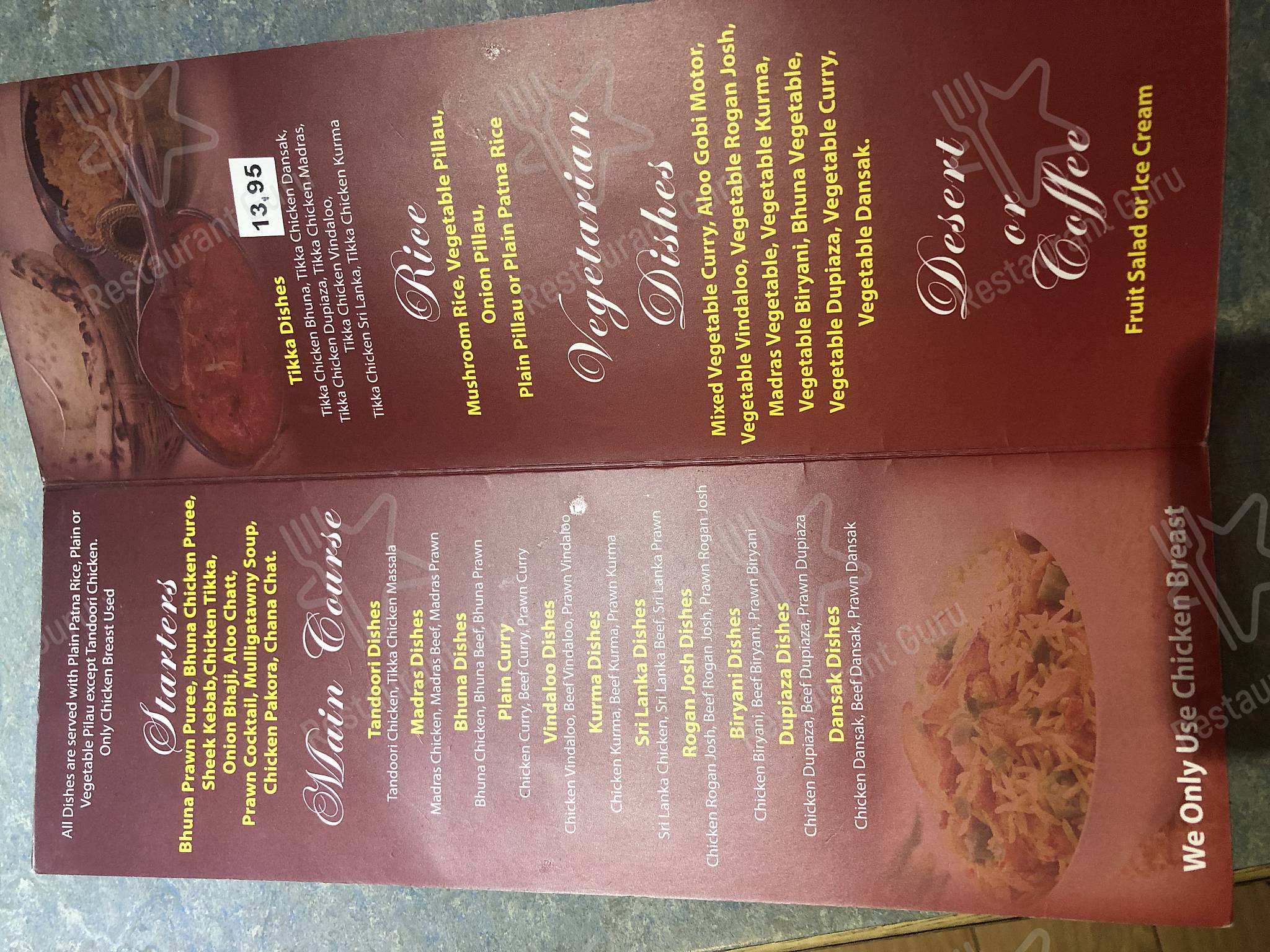 Menu at Penshaw Tandoori restaurant, Houghton le Spring, 13 Chester Rd