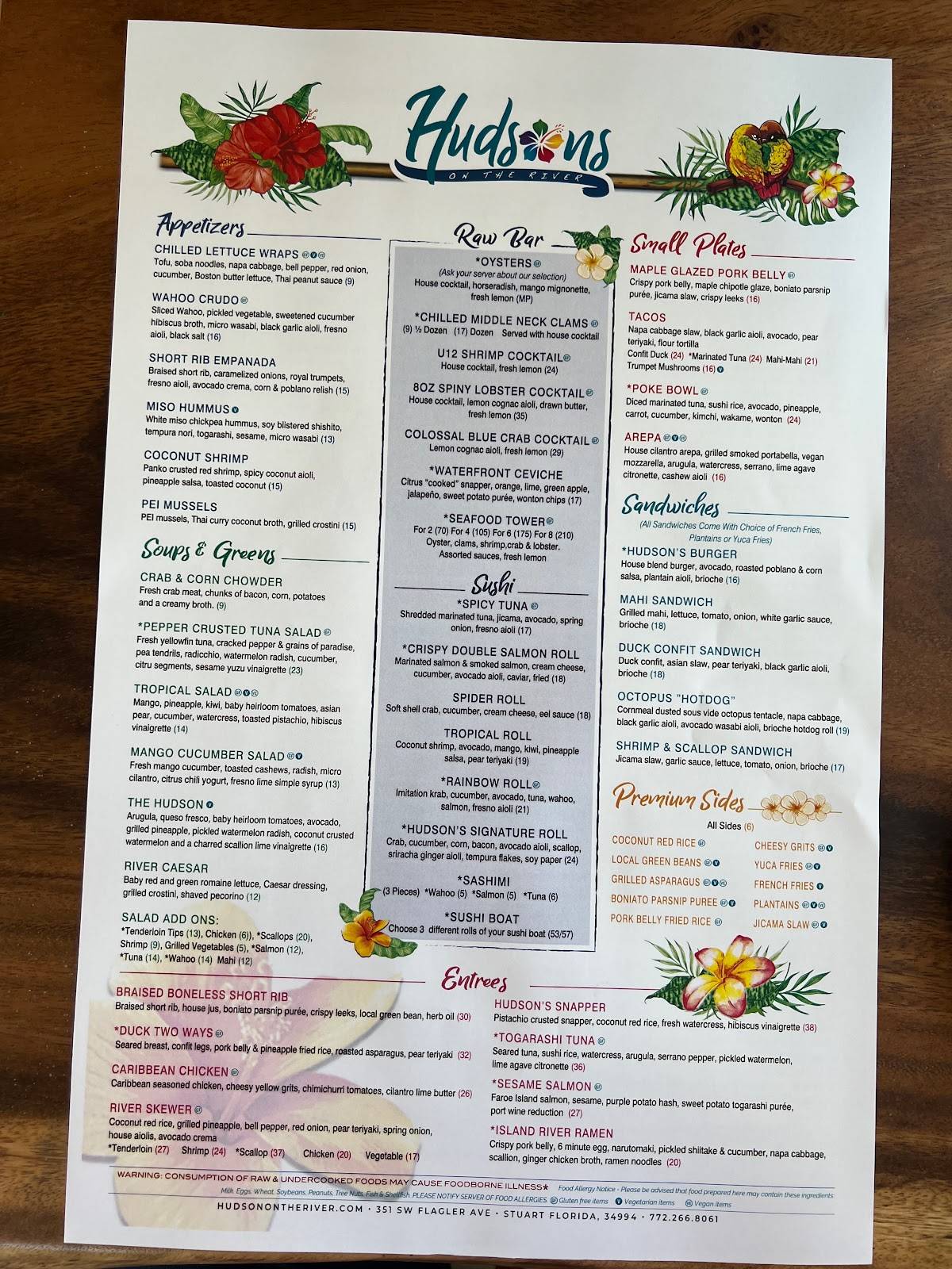 Menu At Hudsons On The River Pub And Bar Stuart