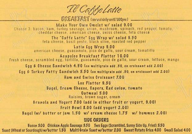 Il Caffe Latte menu