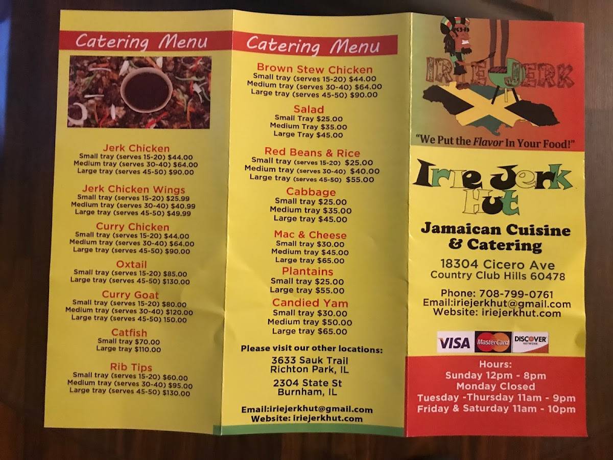 Menu at Irie Jerk Hut 3 restaurant, Country Club Hills