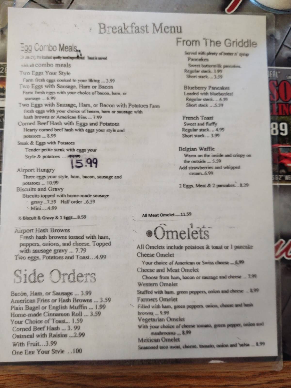 Menu at Jackie's Airport Restaurant, Harrison