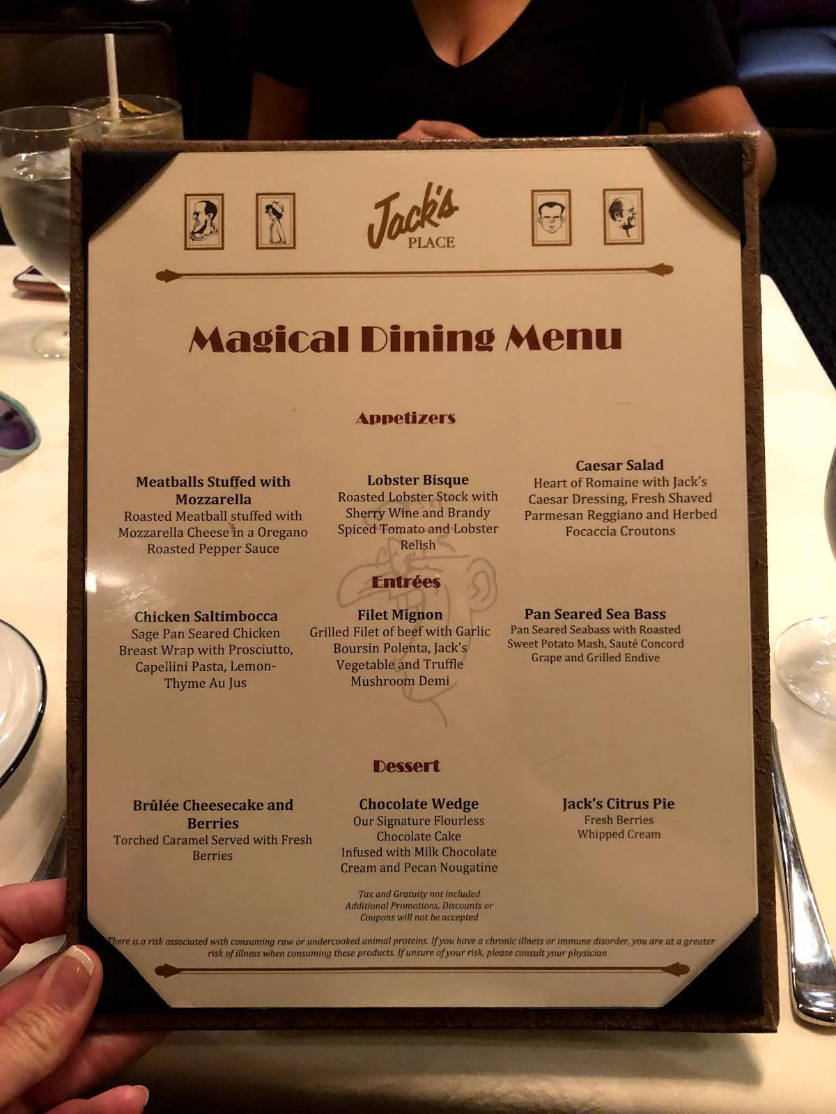 Menu at Jack's Place steakhouse, Orlando, International Dr