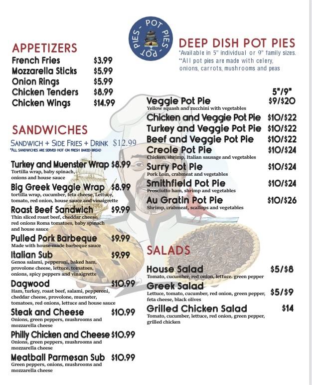 Menu at Jamestown Pie Company pizzeria, Williamsburg, Jamestown Rd