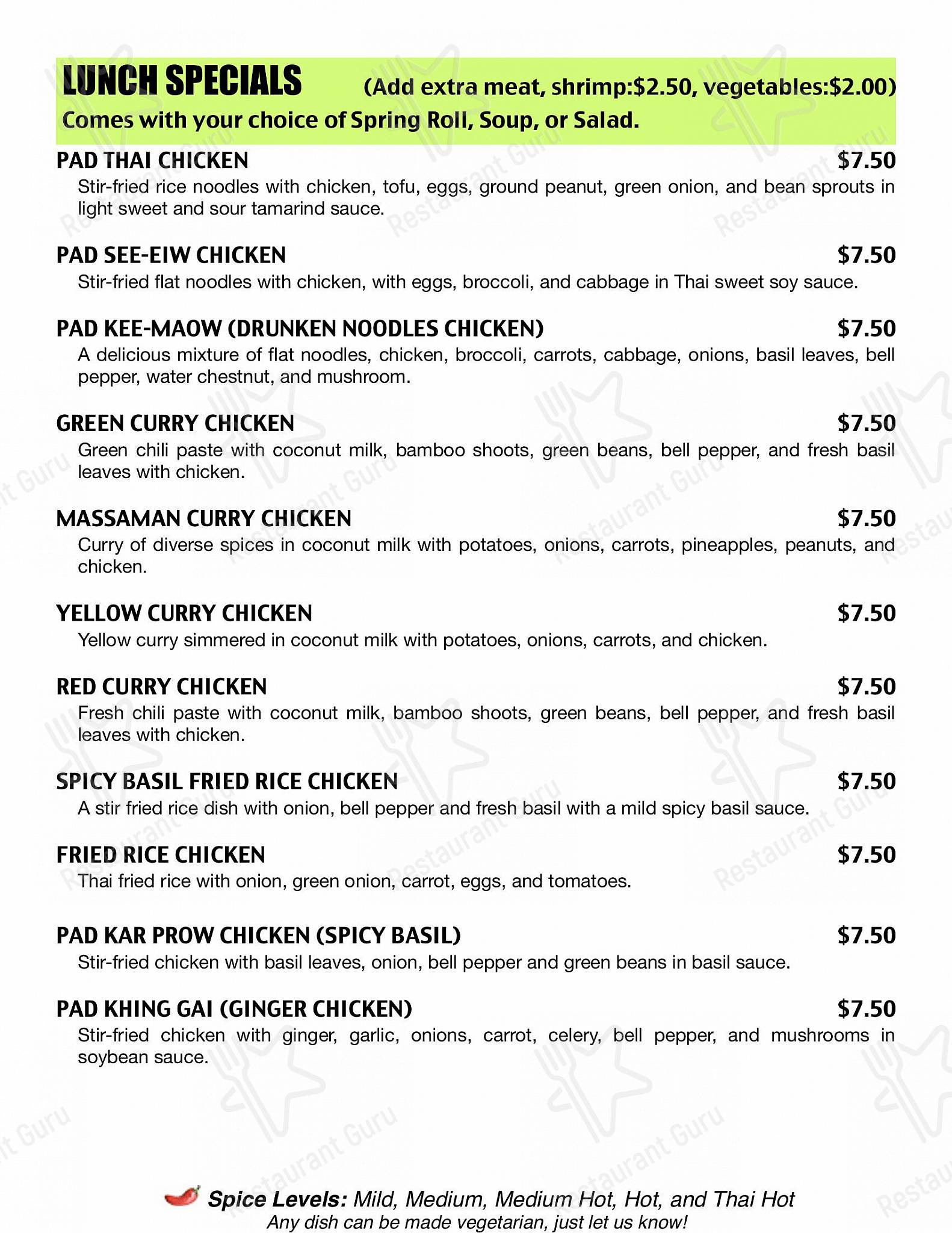 Menu at Jasmine Thai Restaurant, Indianapolis