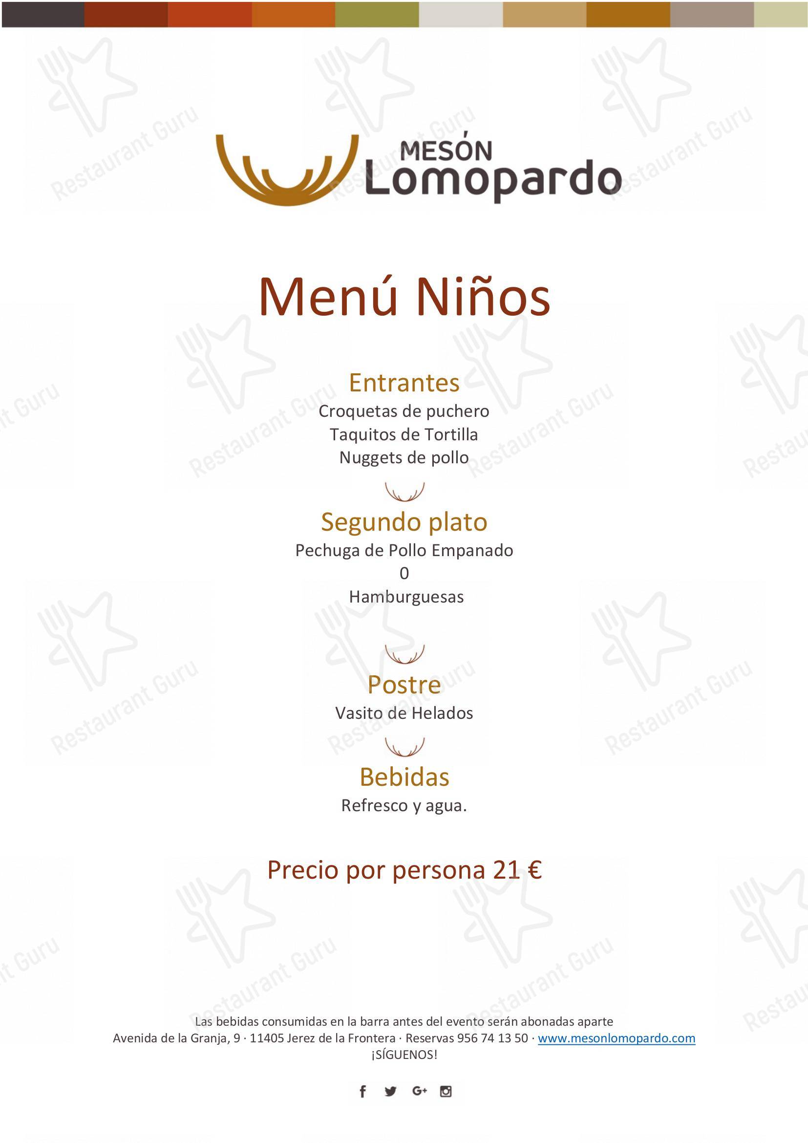 Carta del restaurante Mesón Lomopardo Jerez del la Frontera