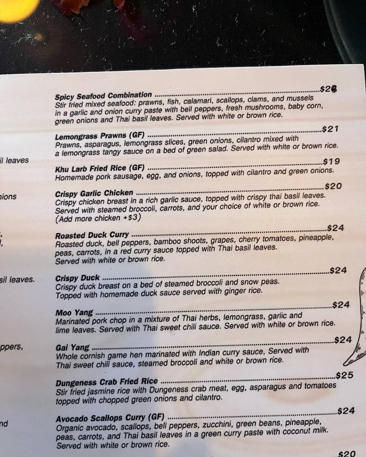 Menu at Khu Larb restaurant, Port Townsend