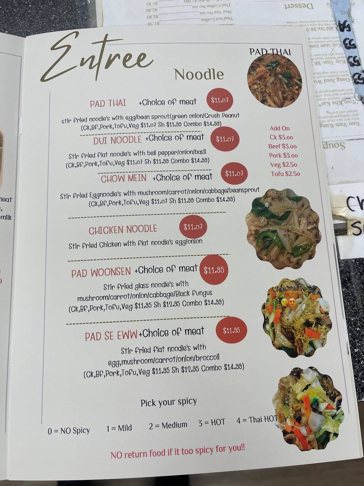 Menu at Krua Thai Restaurant, Abilene