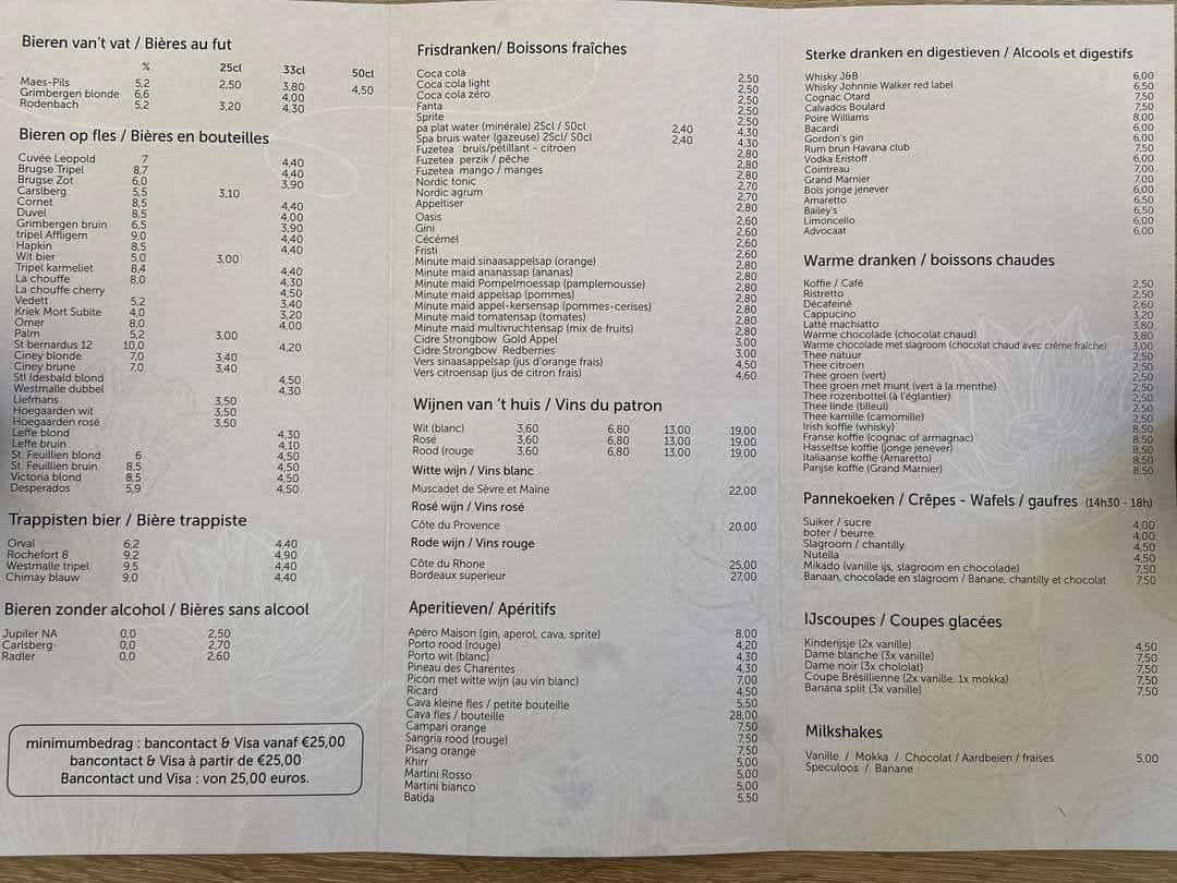 Menu au La Fermette Adinkerke, La Panne