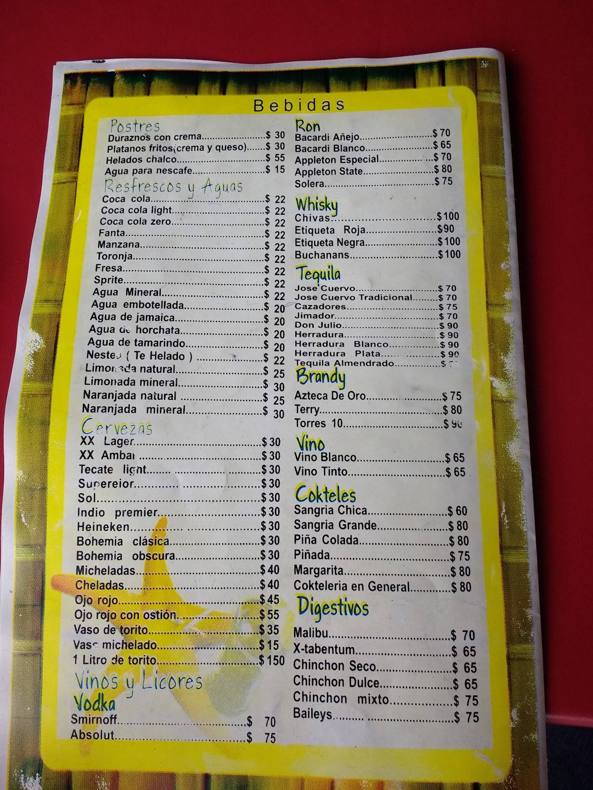 Carta Del Restaurante La Palapa Del Jarocho Cancún 