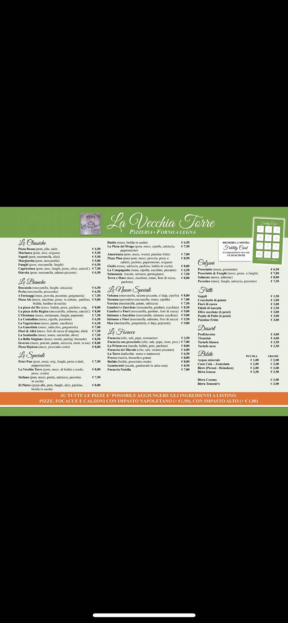 Menu da La vecchia Torre ristorante, Castelnuovo di Porto