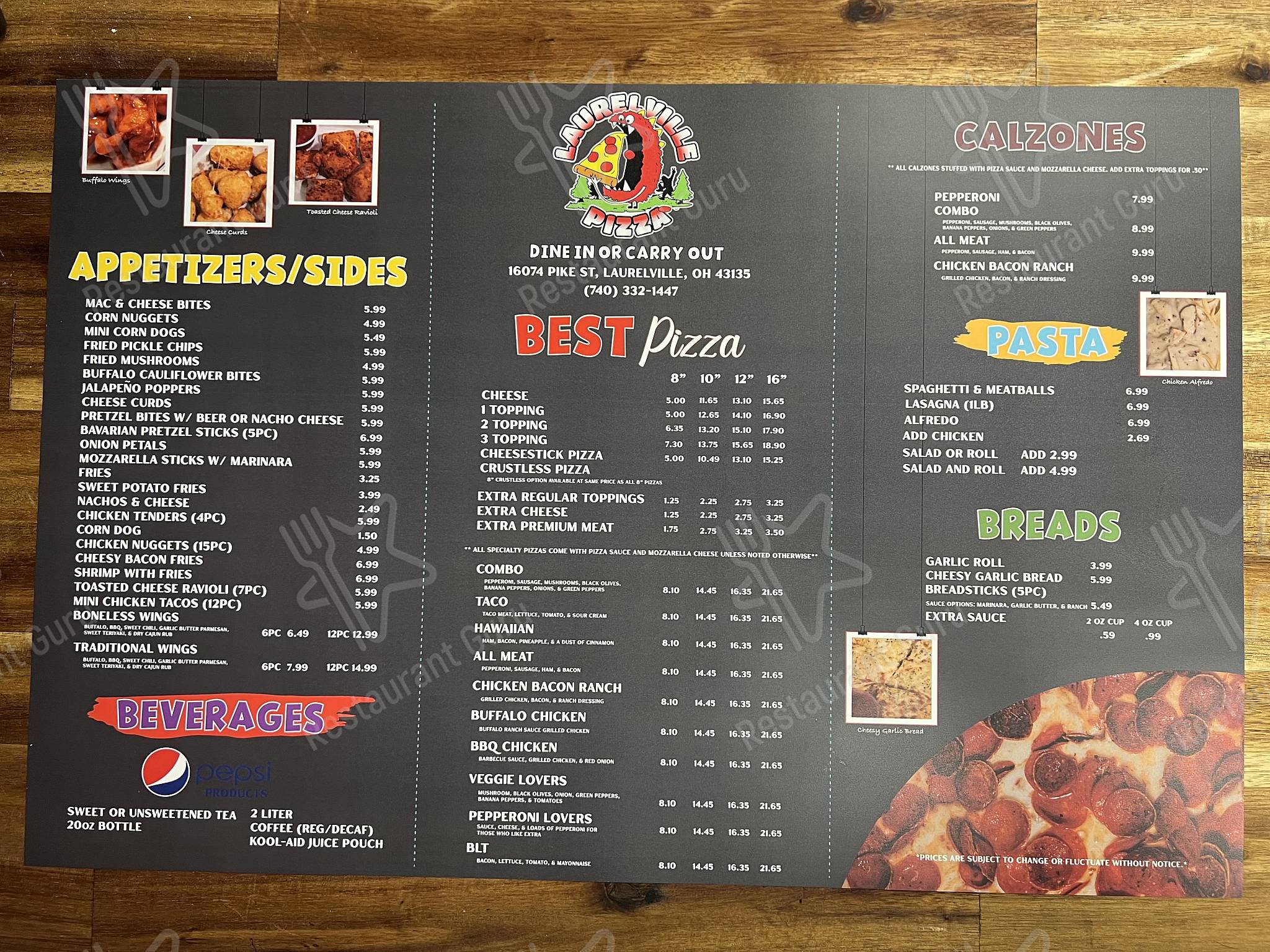 Menu at Laurelville Pizza pizzeria, Laurelville