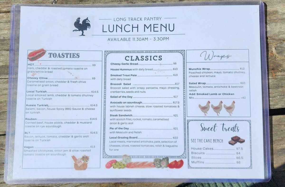 Menu at Long Track Pantry cafe, Jugiong