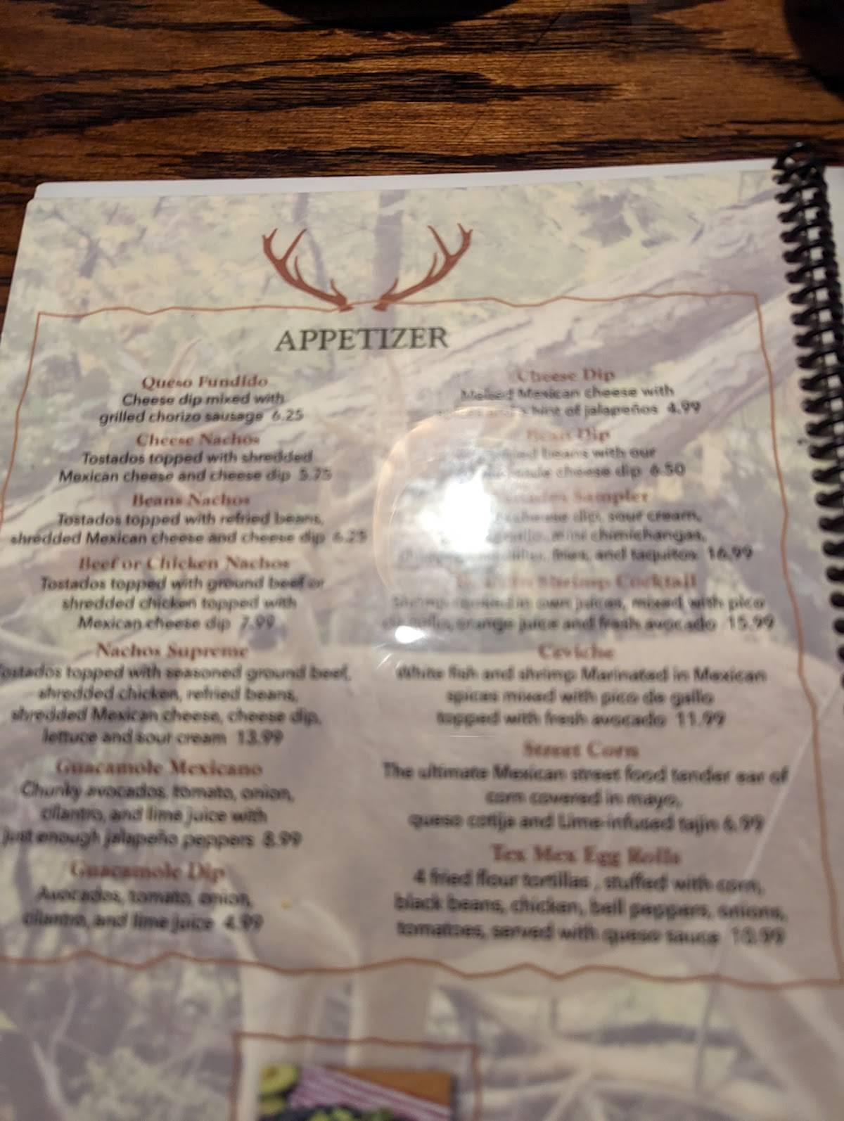 Menu at Los Venados restaurant, Orwell