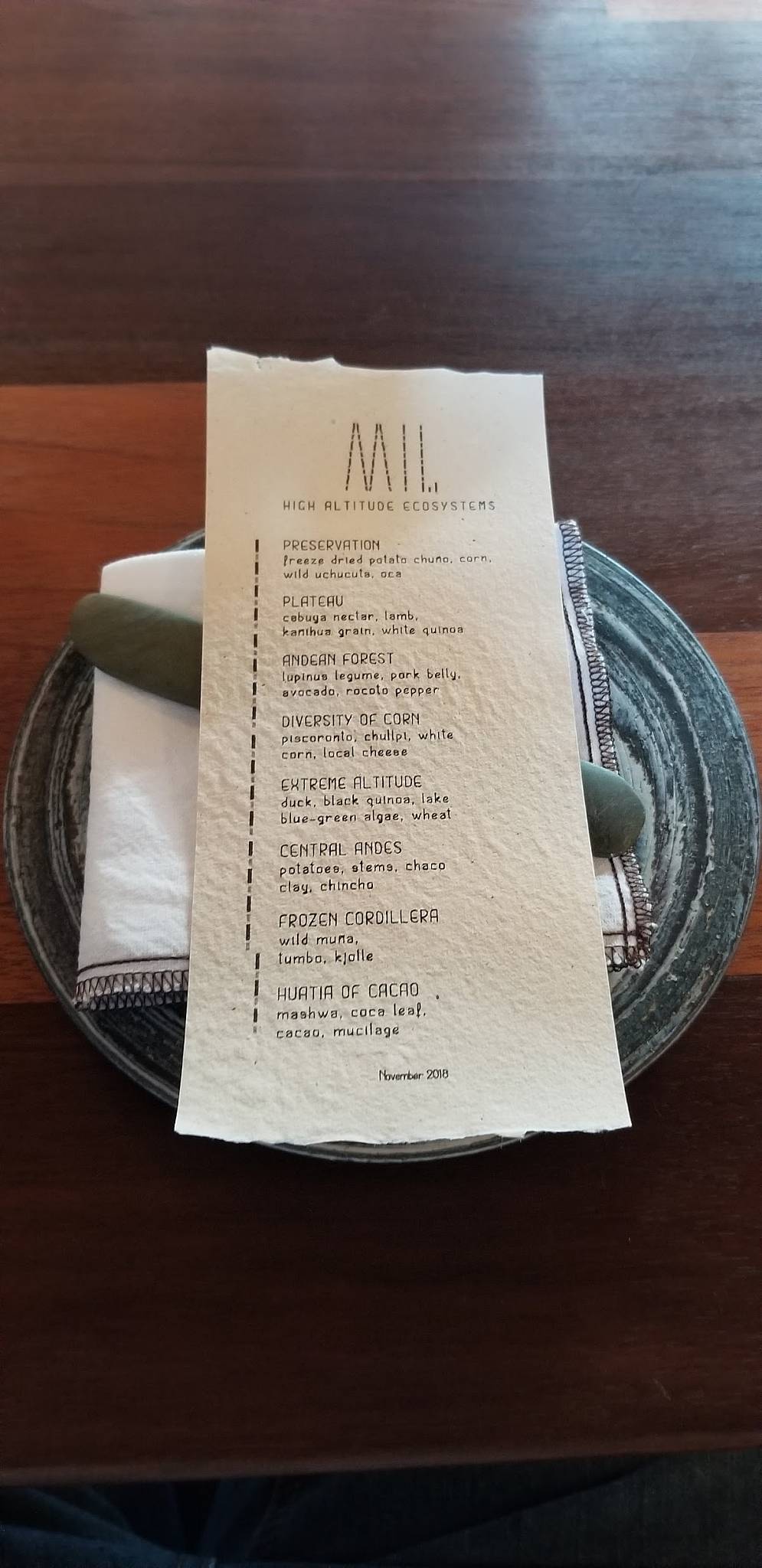 Menu at MIL - Food Lab and Interpretation Center restaurant, Peru