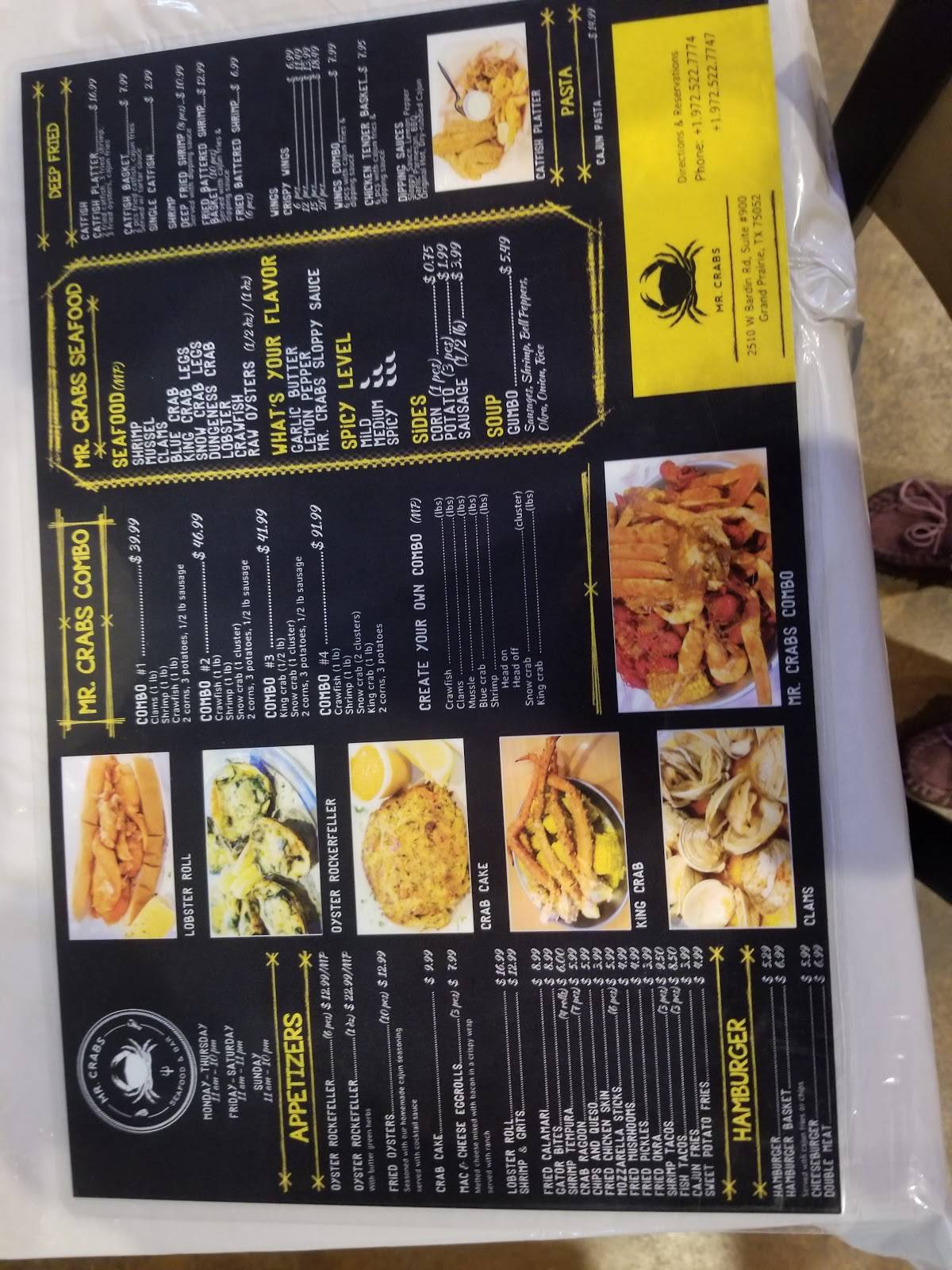 Menu at MR. Crab pub & bar, Grand Prairie