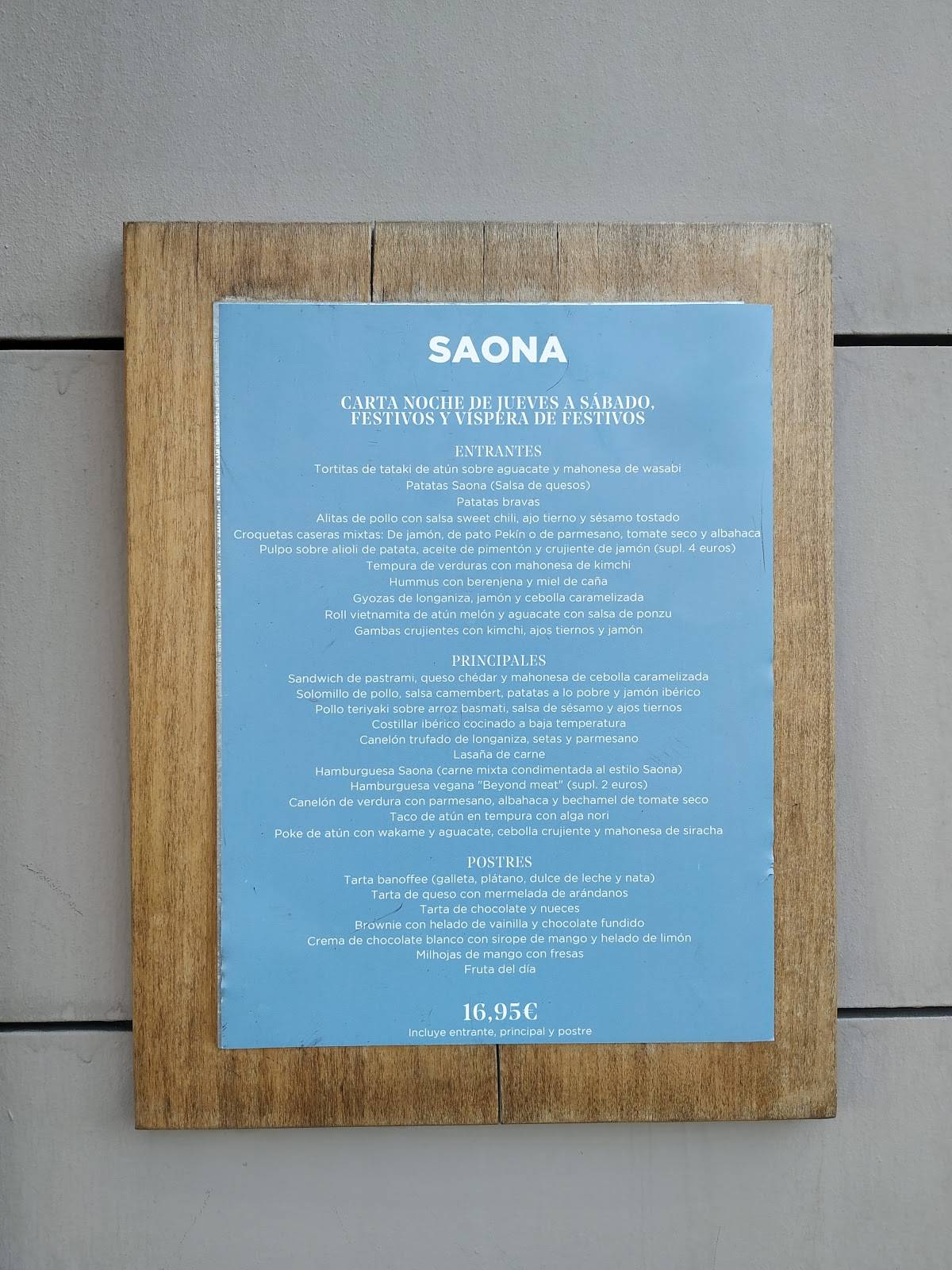 Carta del restaurante Saona Las Tablas, Madrid, Paseo Tierra del Melide