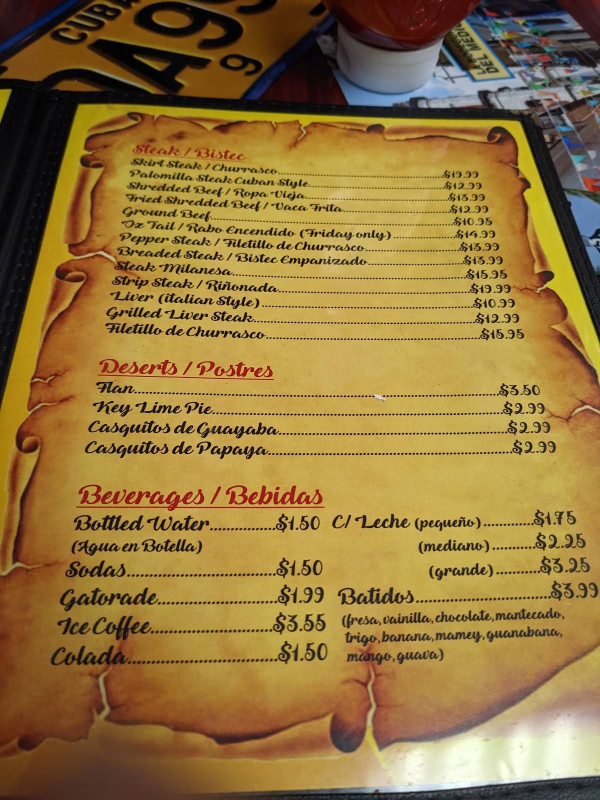 Menu at La Niña Restaurant, Marathon, Overseas Hwy