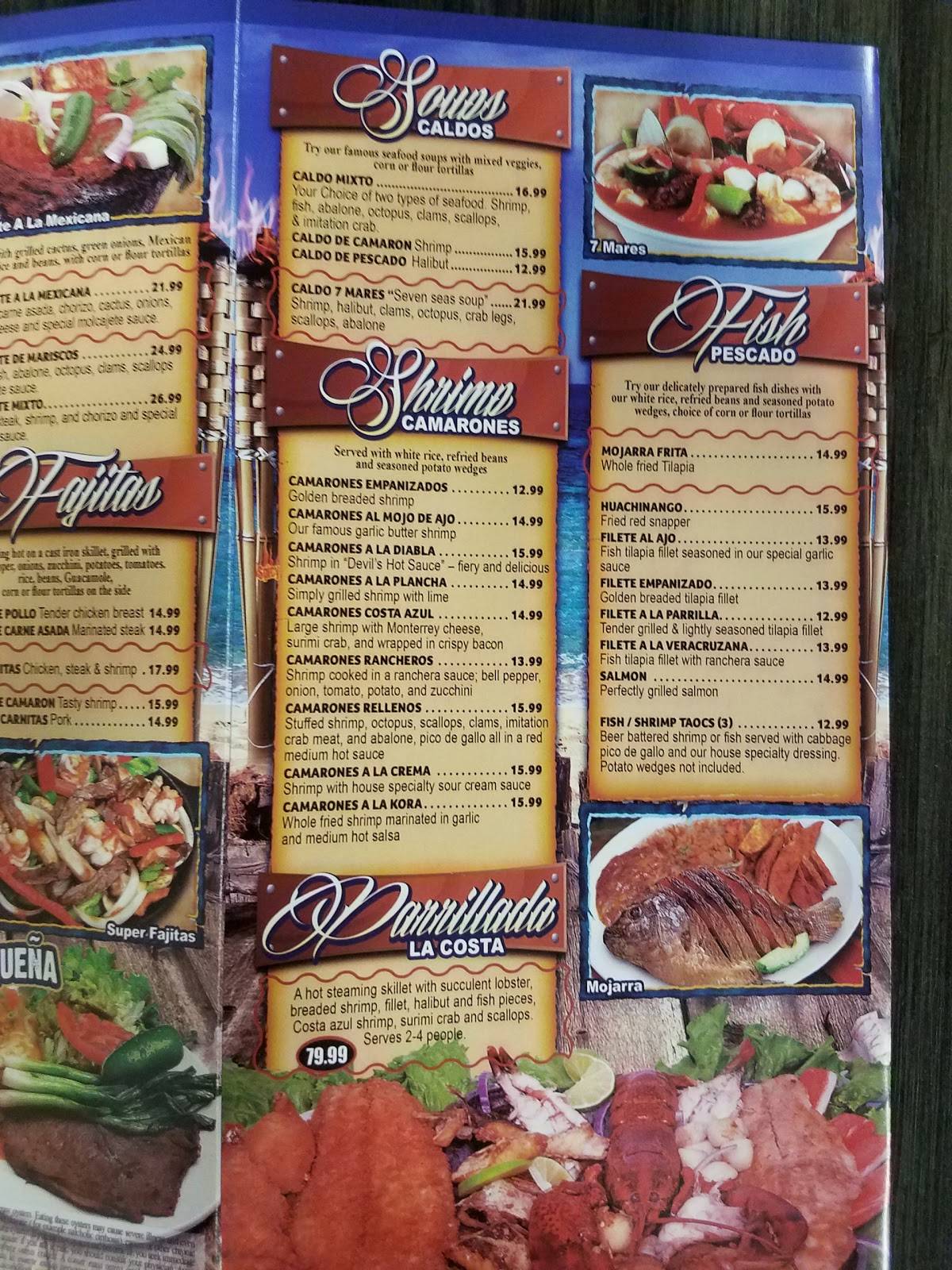 Menu at Mariscos La Costa Mexican Seafood Grill restaurant, Chico