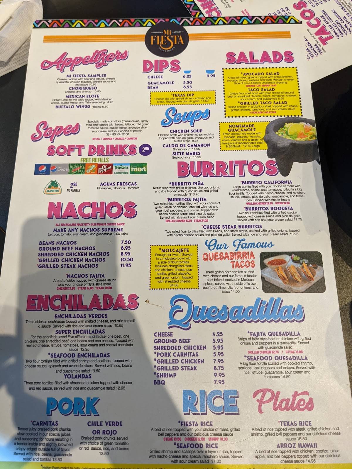 Menu at Mi Fiesta Tacos & TequilaGoose Creek restaurant, Summerville, 2nd Ave D