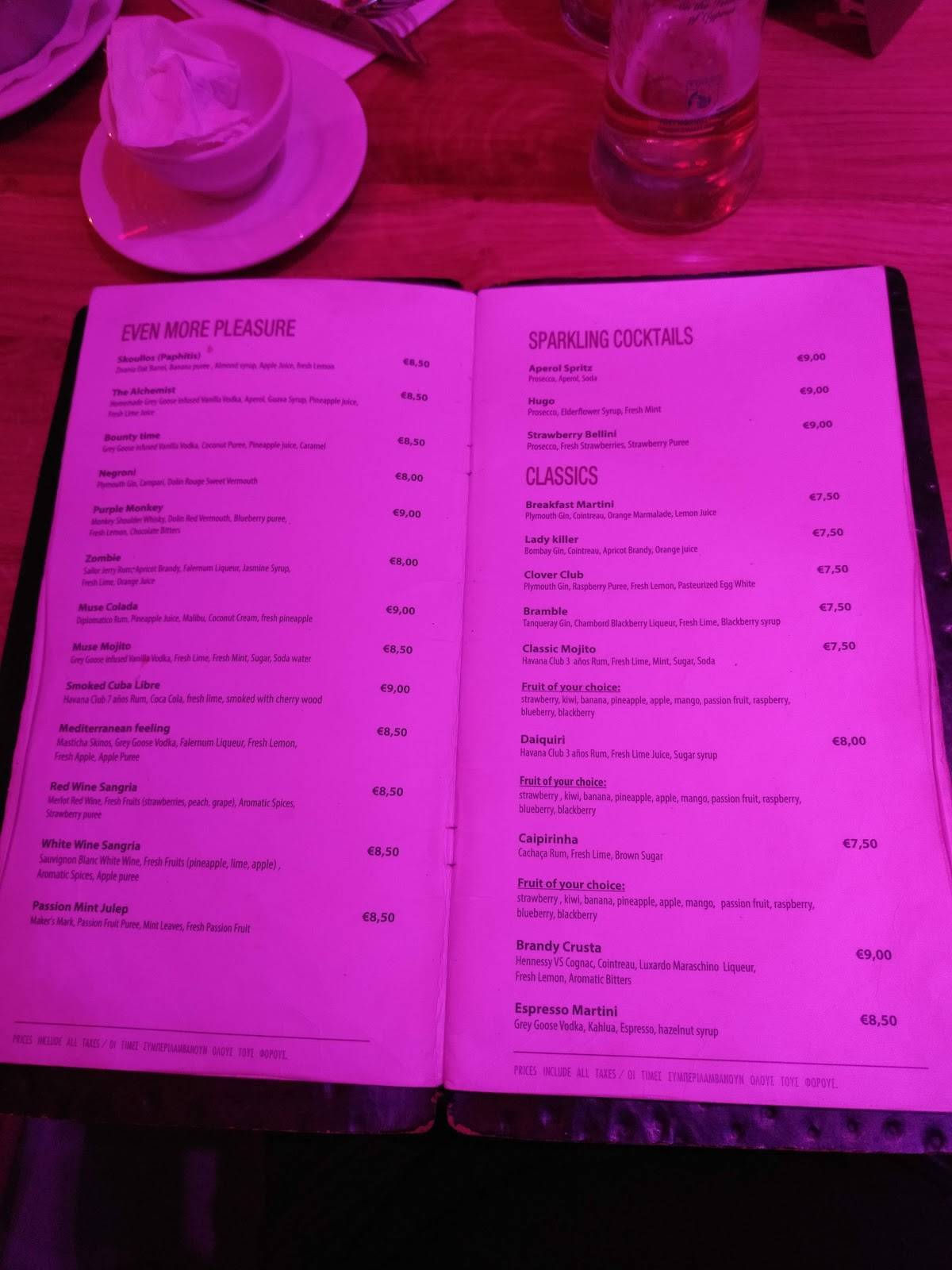 Menu at Muse, Paphos