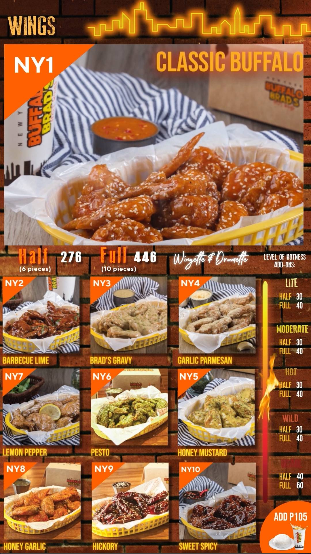 Menu at New York Buffalo Brad's Hot Wings restaurant, Cebu City, Garden ...