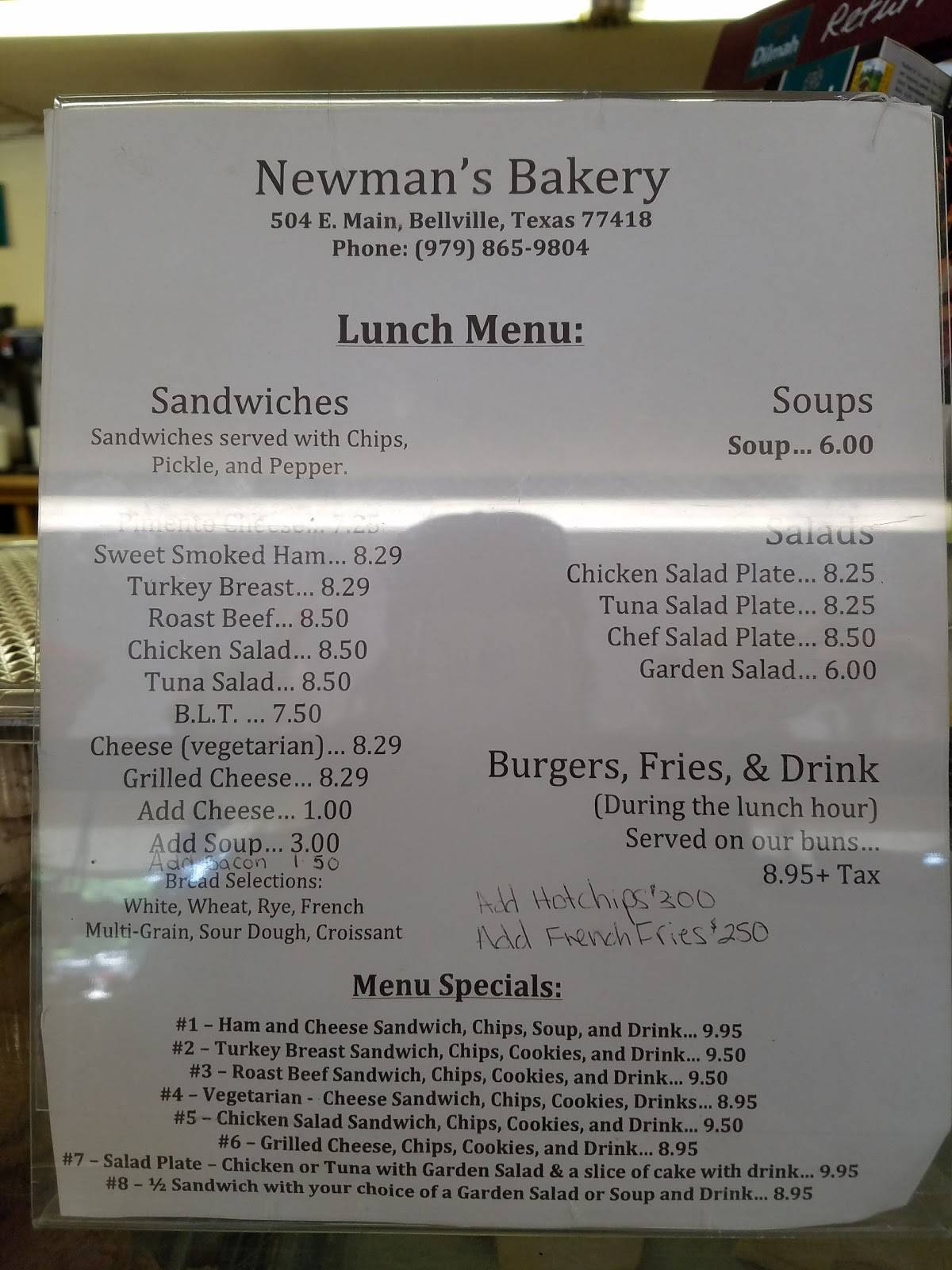 Menu at Newman's Bakery, Bellville, 504 E Main St