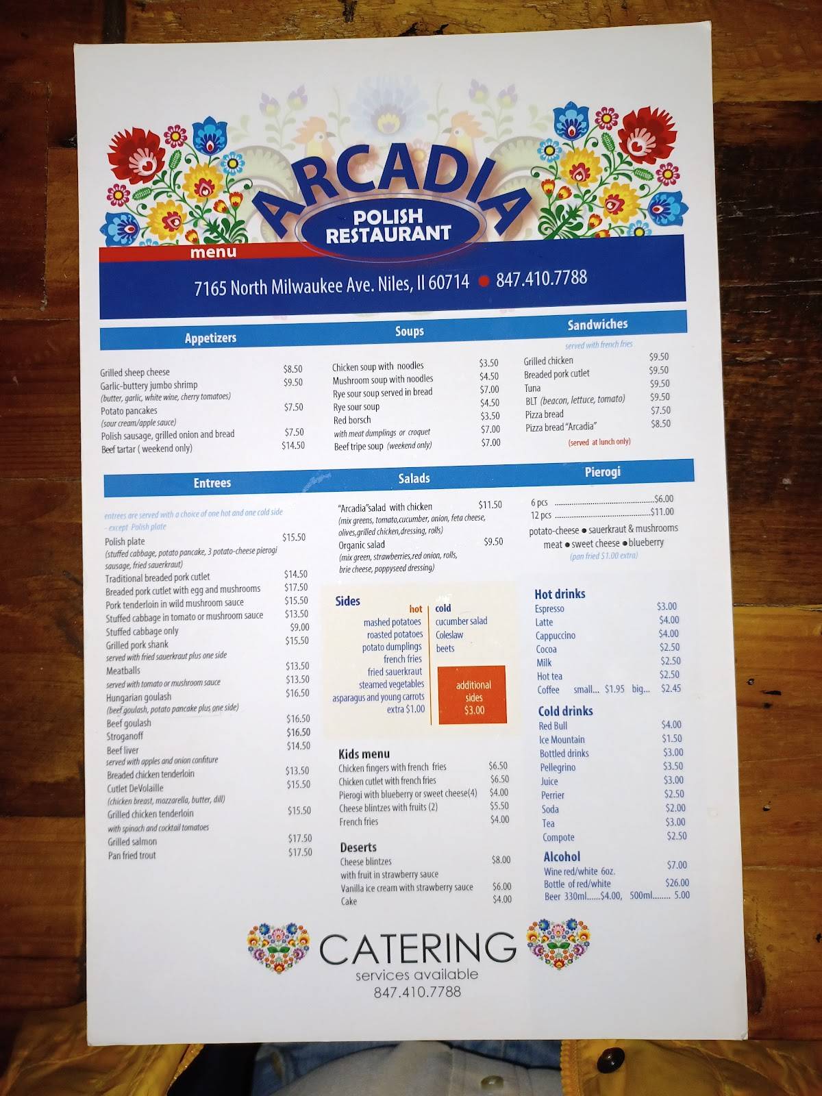 Menu at Arcadia Polish Restaurant, Niles, N Milwaukee Ave
