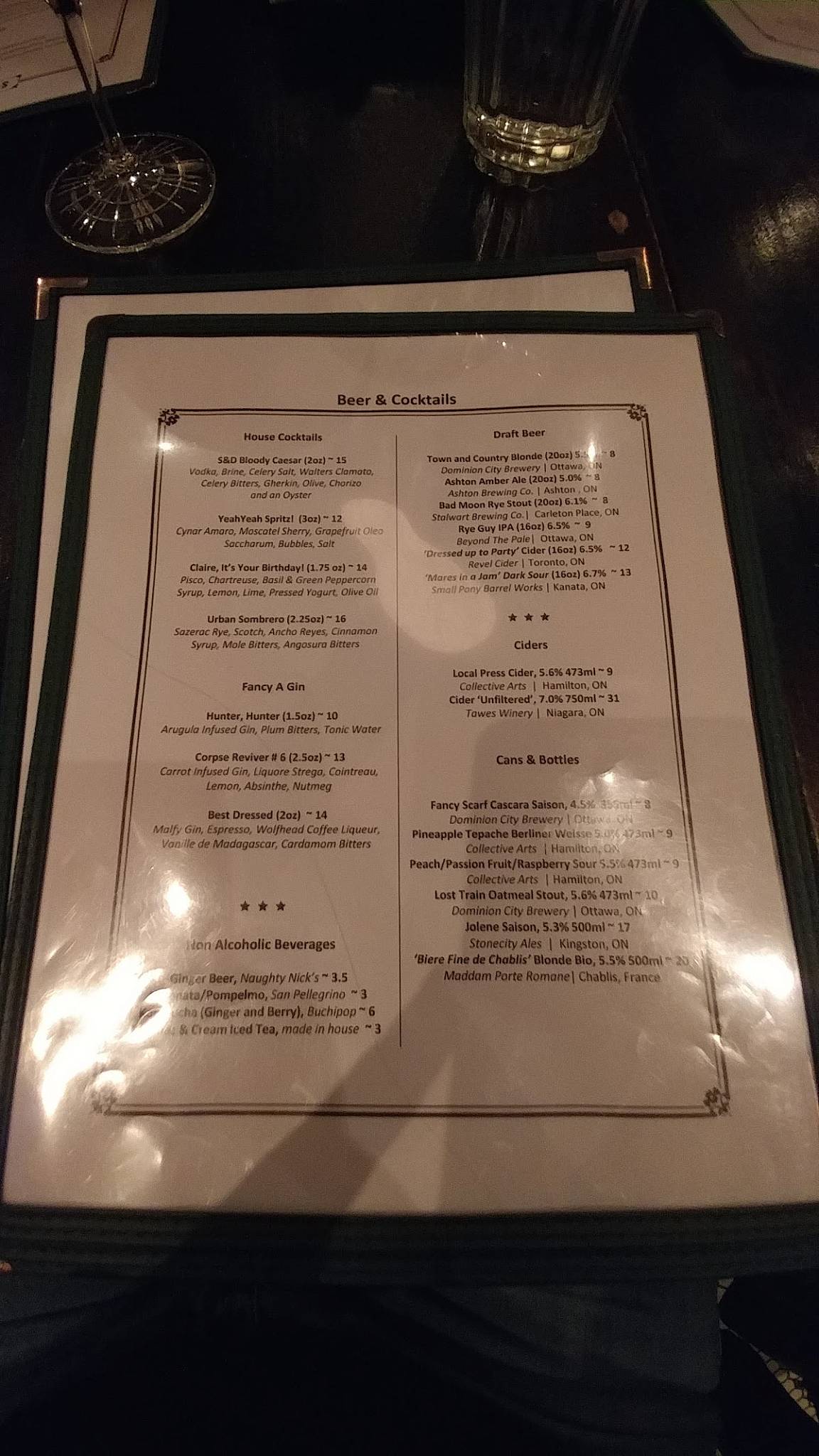 Menu at Supply and Demand restaurant, Ottawa