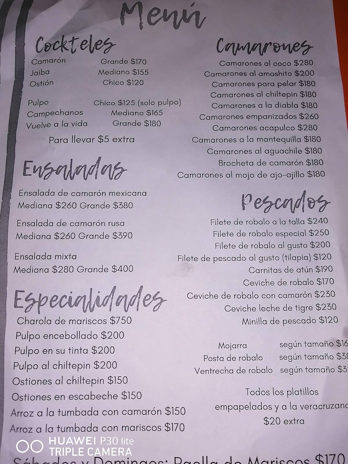 Carta Del Restaurante Pescados Y Mariscos Villahermosa