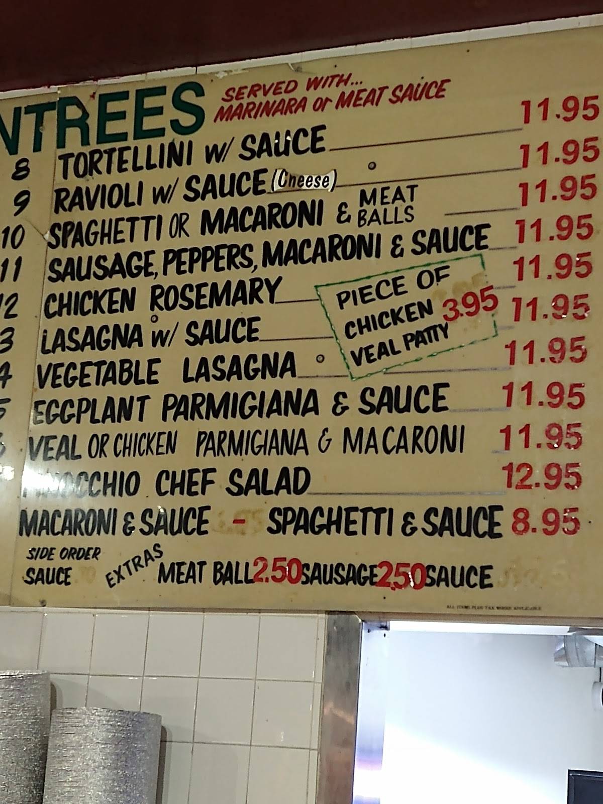 Menu at Pinocchio Restaurant, Burbank