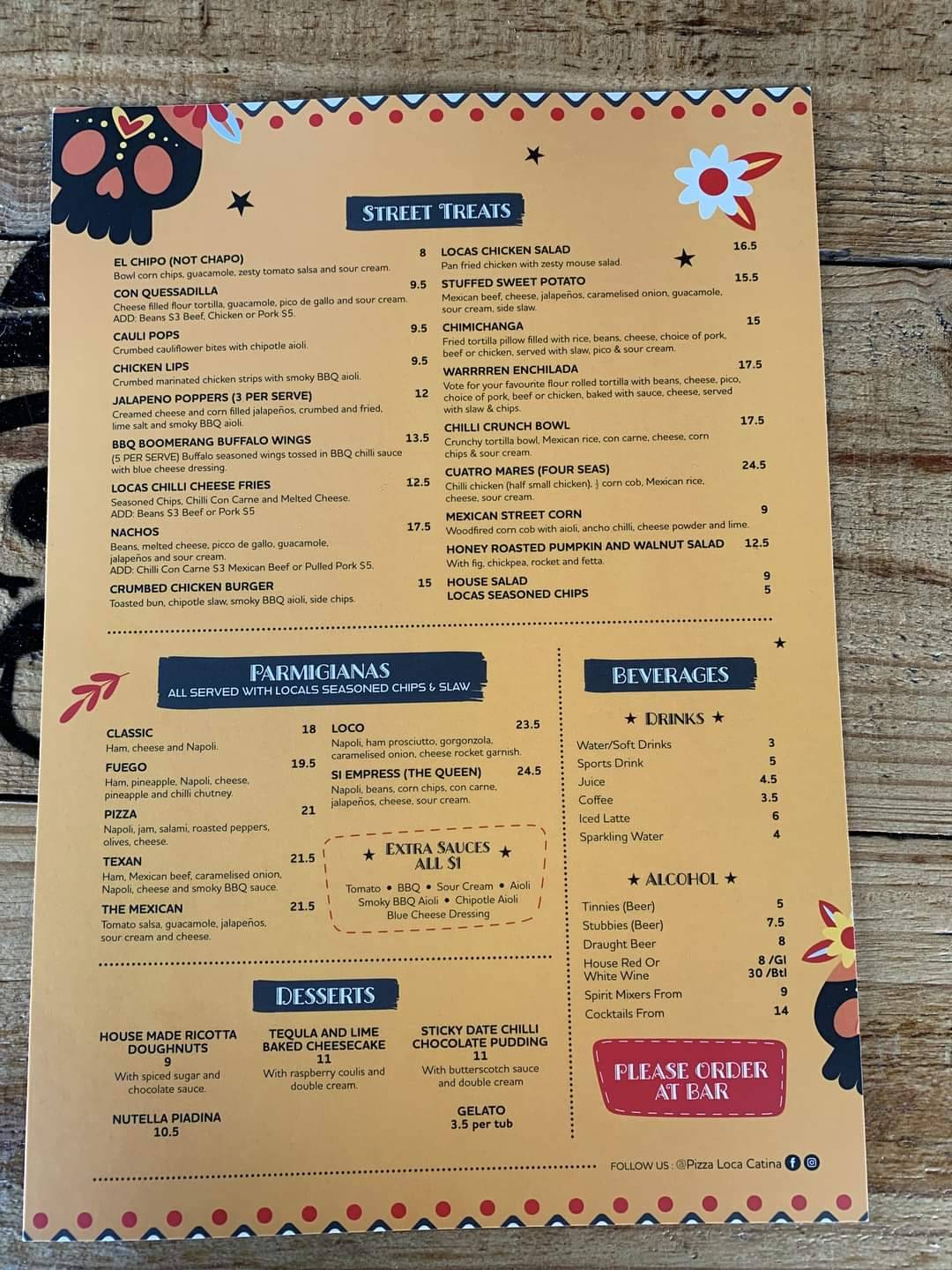 Menu at Pizza Loca Cantina restaurant, Woree
