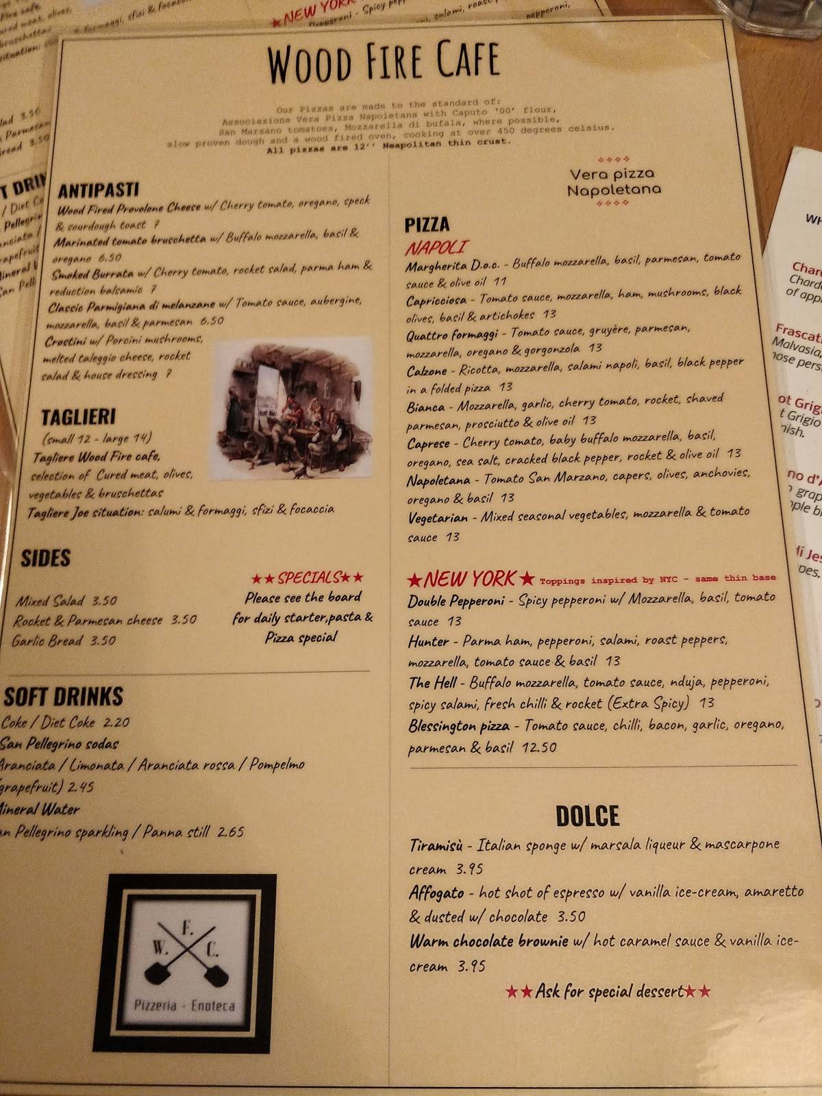 Menu at Wood Fire Cafe, Dublin