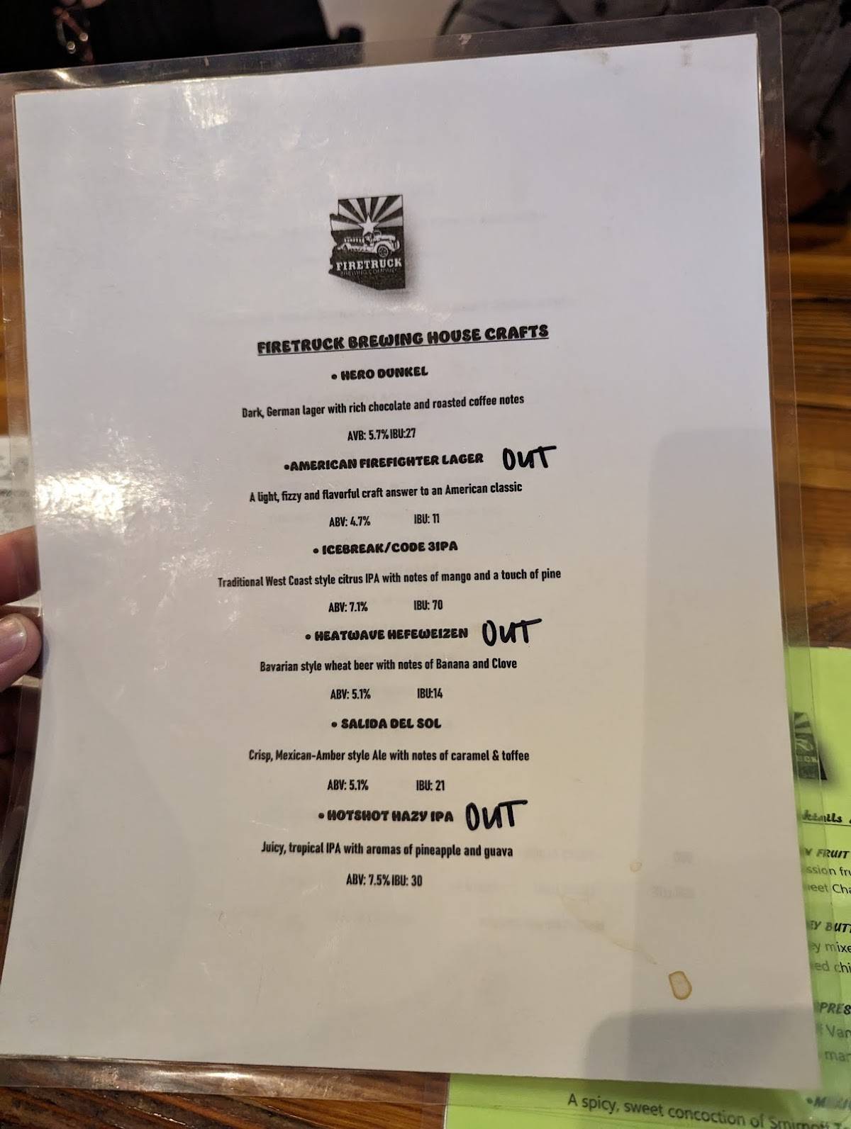 Menu at Firetruck Brewing Company, East pub & bar, Tucson, E Tanque